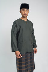 OG' Series Baju Melayu Teluk Belanga Klasik Seluar Ikat - Hijau Arang