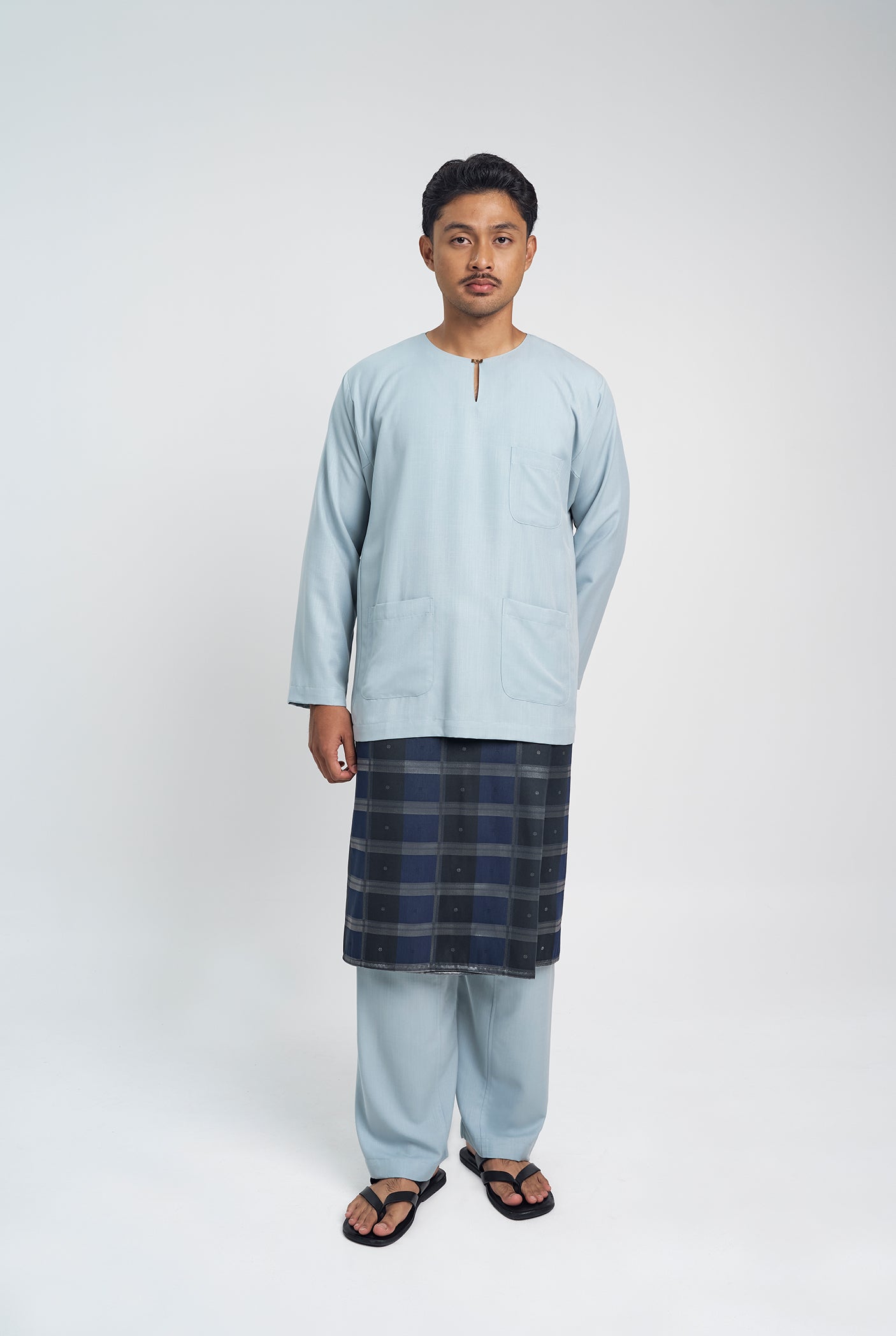 OG' Series Baju Melayu Teluk Belanga Klasik Seluar Ikat - Biru Muda