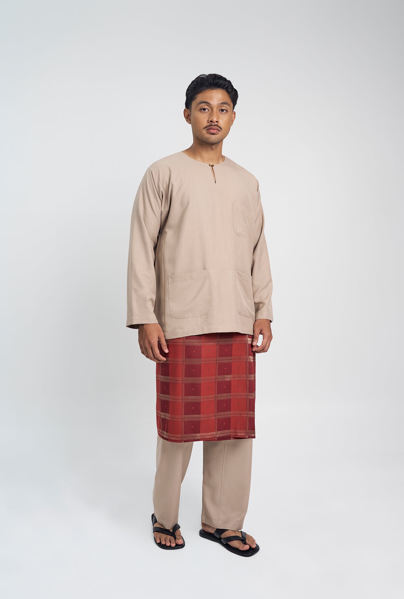 OG' Series Baju Melayu Teluk Belanga Klasik Seluar Ikat - Perang Abu