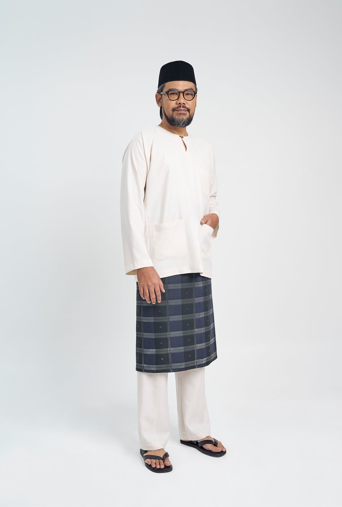 OG' Series Baju Melayu Teluk Belanga Klasik Seluar Moden - Putih Gading