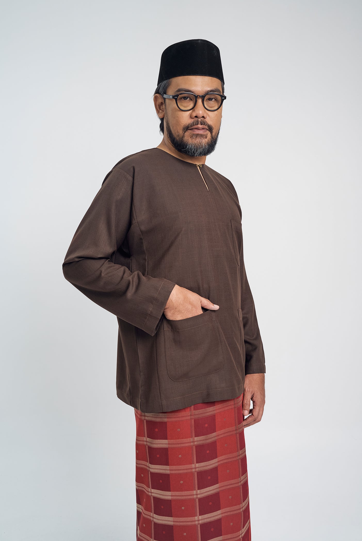 OG' Series Baju Melayu Teluk Belanga Klasik Seluar Moden - Perang Tua