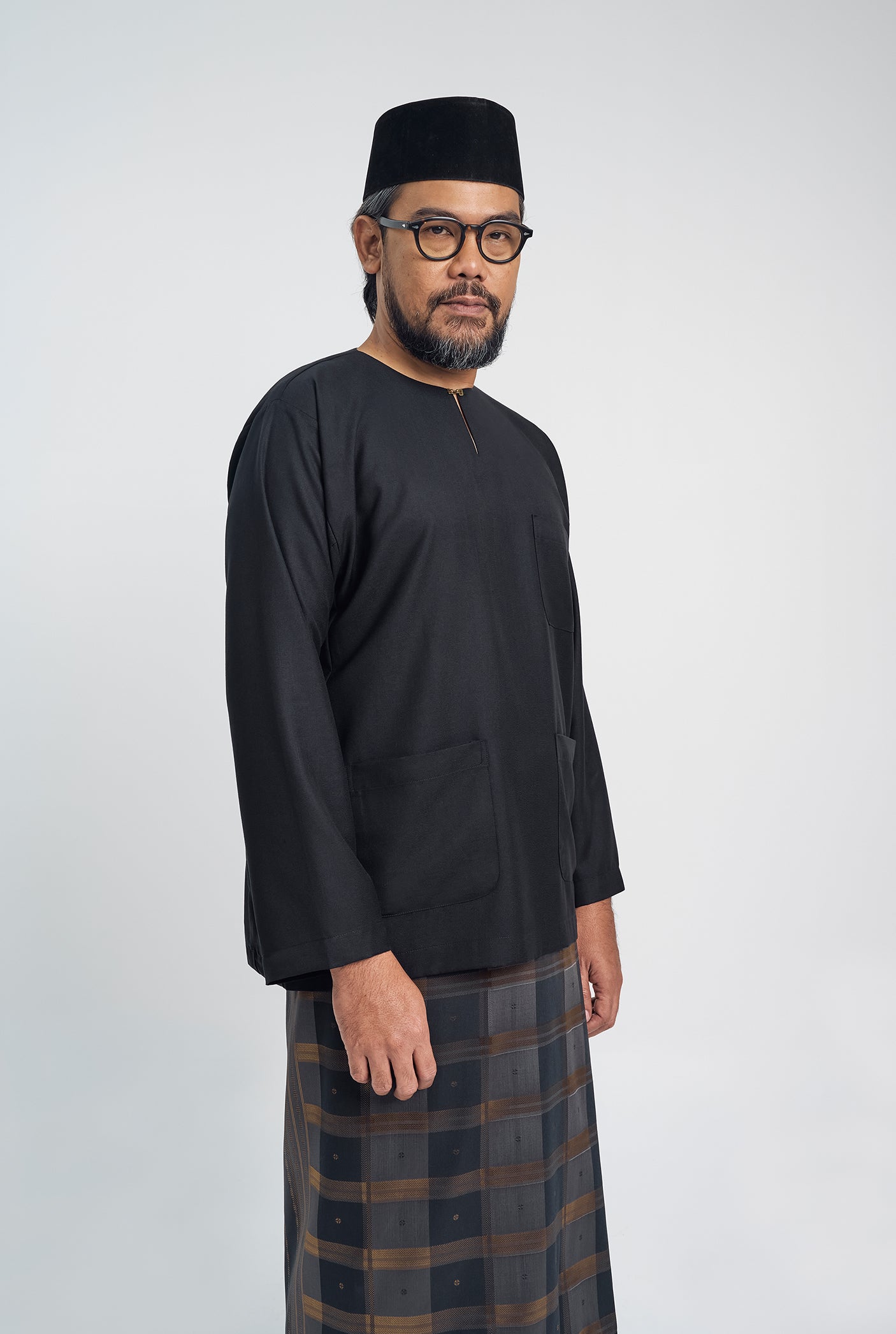 OG' Series Baju Melayu Teluk Belanga Klasik Seluar Moden - Hitam Tundra