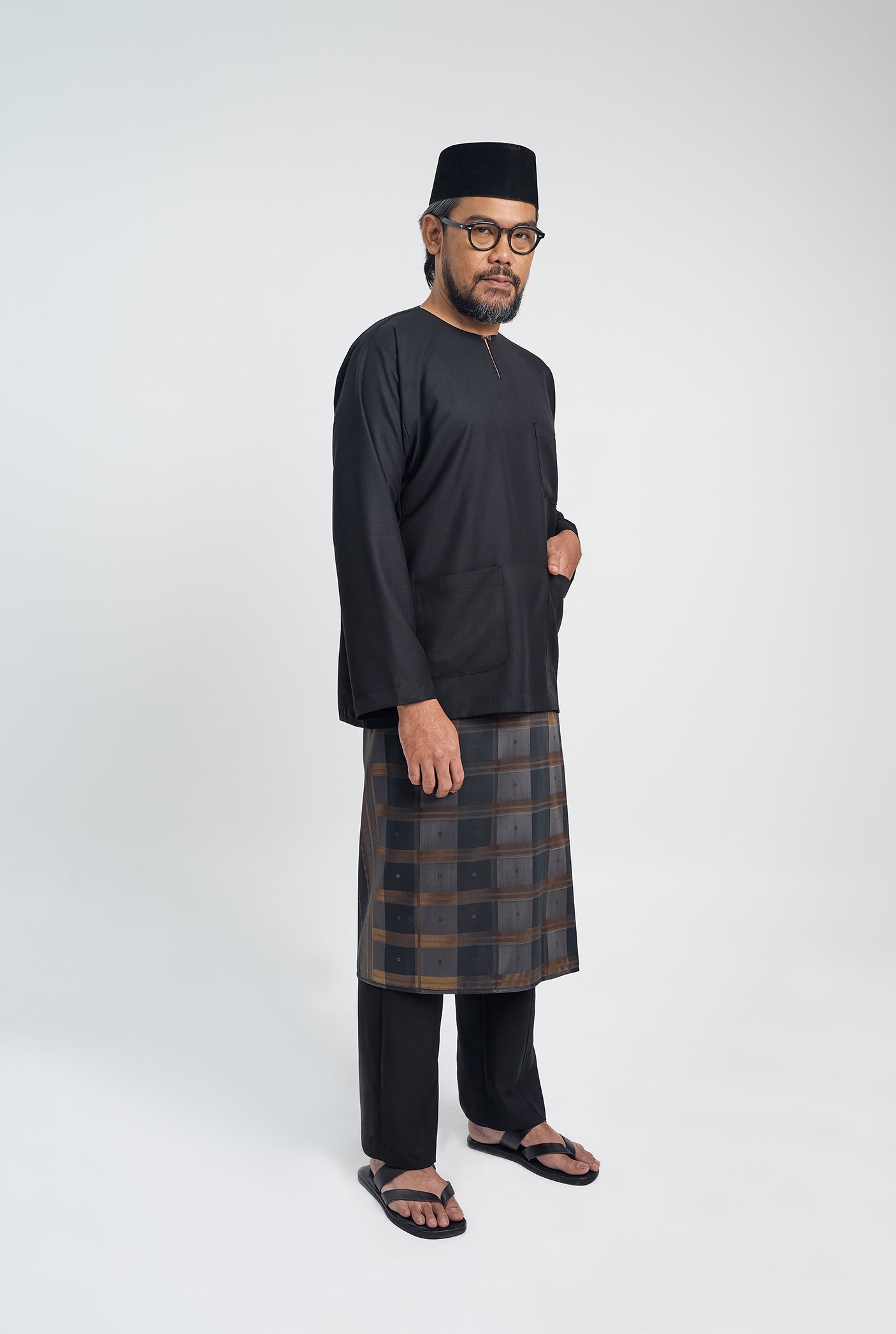 OG' Series Baju Melayu Teluk Belanga Klasik Seluar Moden - Hitam Tundra