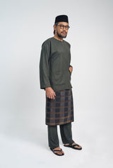 OG' Series Baju Melayu Teluk Belanga Klasik Seluar Moden - Hijau Arang
