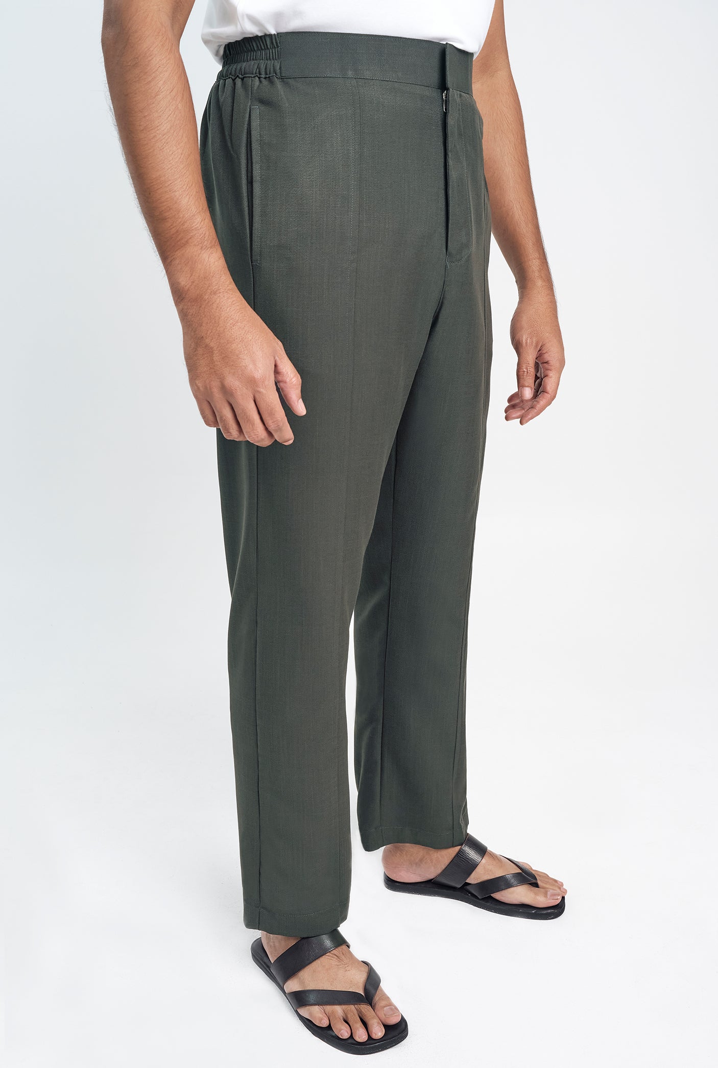 OG' Series Baju Melayu Teluk Belanga Klasik Seluar Moden - Hijau Arang