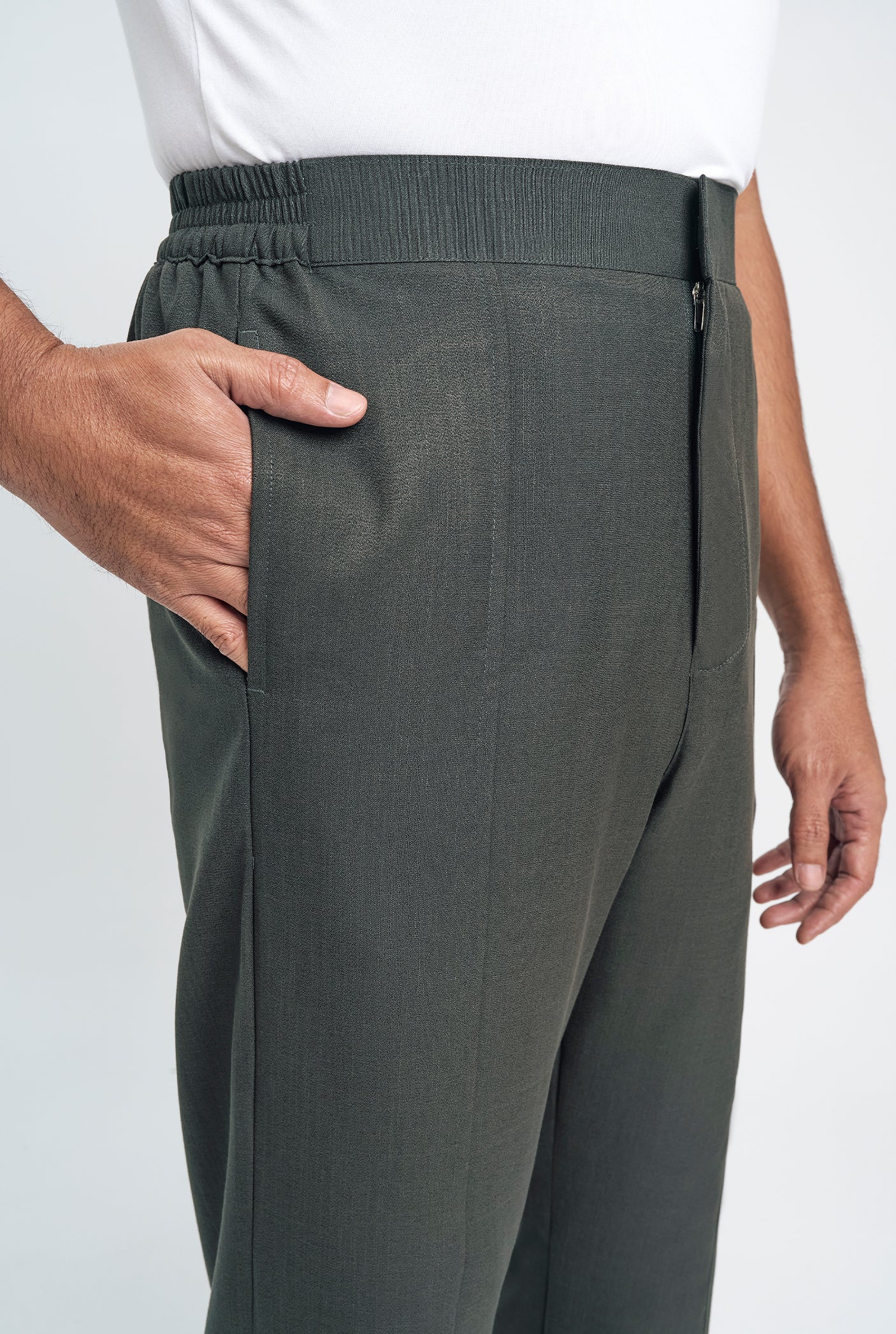 OG' Series Baju Melayu Teluk Belanga Klasik Seluar Moden - Hijau Arang