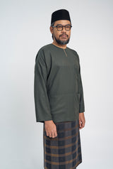 OG' Series Baju Melayu Teluk Belanga Klasik Seluar Moden - Hijau Arang