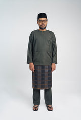 OG' Series Baju Melayu Teluk Belanga Klasik Seluar Moden - Hijau Arang