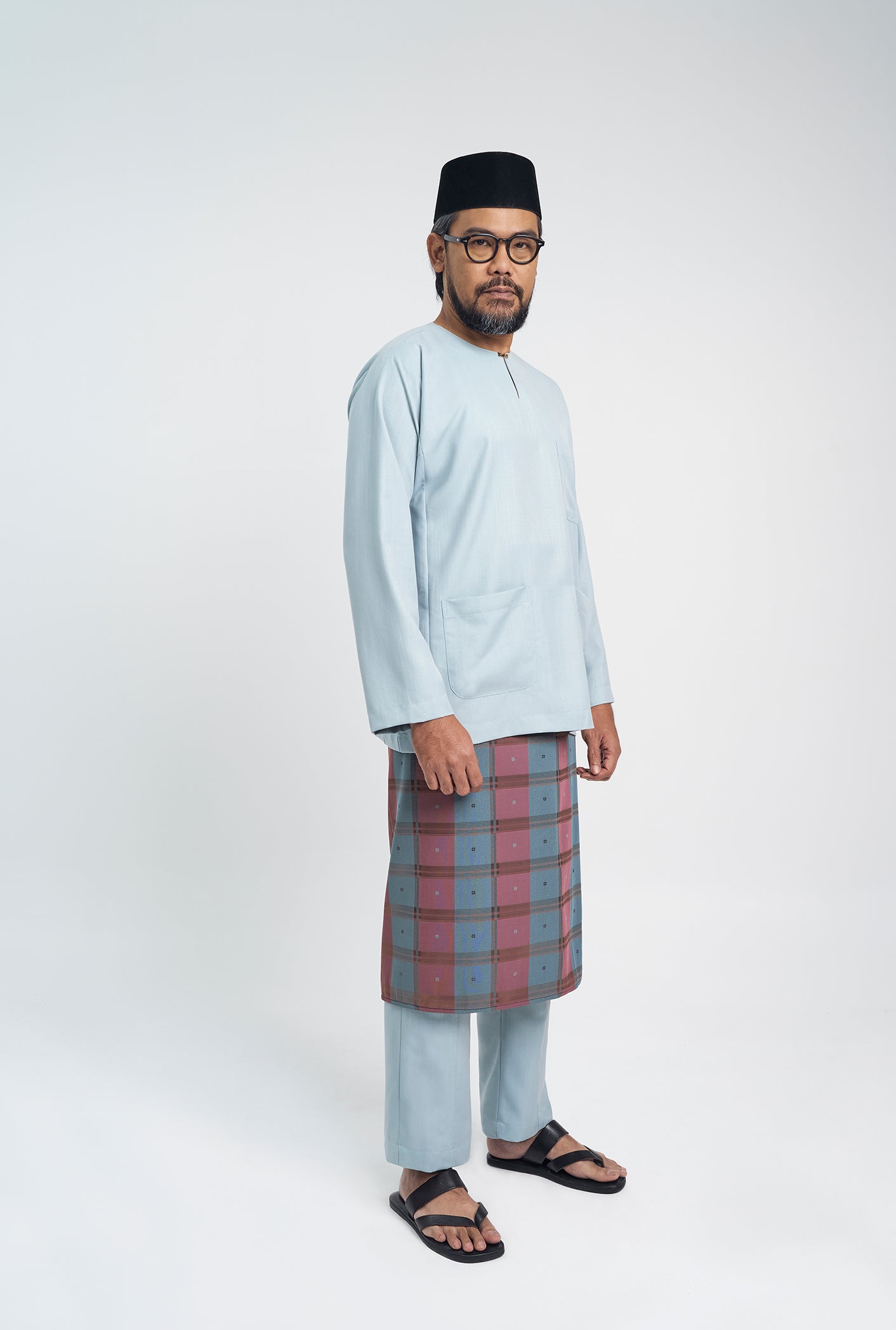 OG' Series Baju Melayu Teluk Belanga Klasik Seluar Moden - Biru Muda