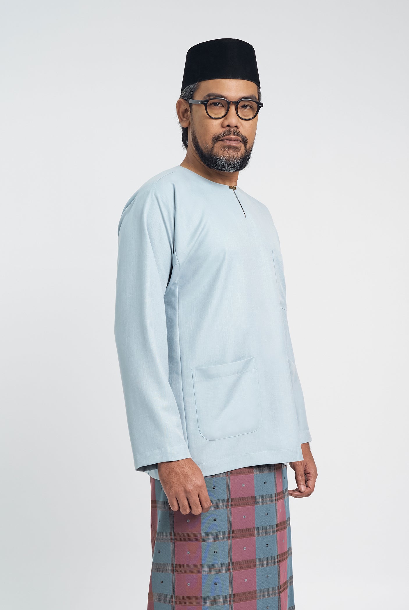 OG' Series Baju Melayu Teluk Belanga Klasik Seluar Moden - Biru Muda