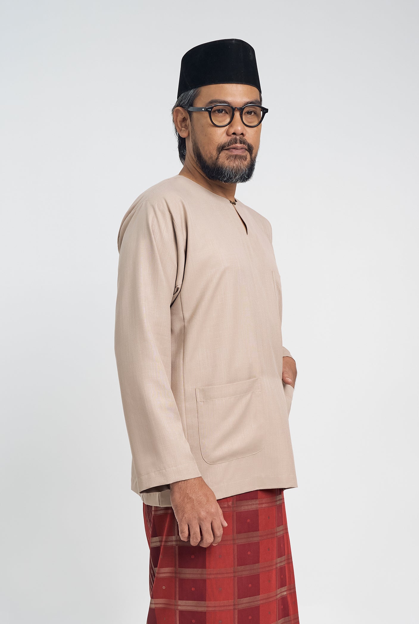 OG' Series Baju Melayu Teluk Belanga Klasik Seluar Moden - Perang Abu