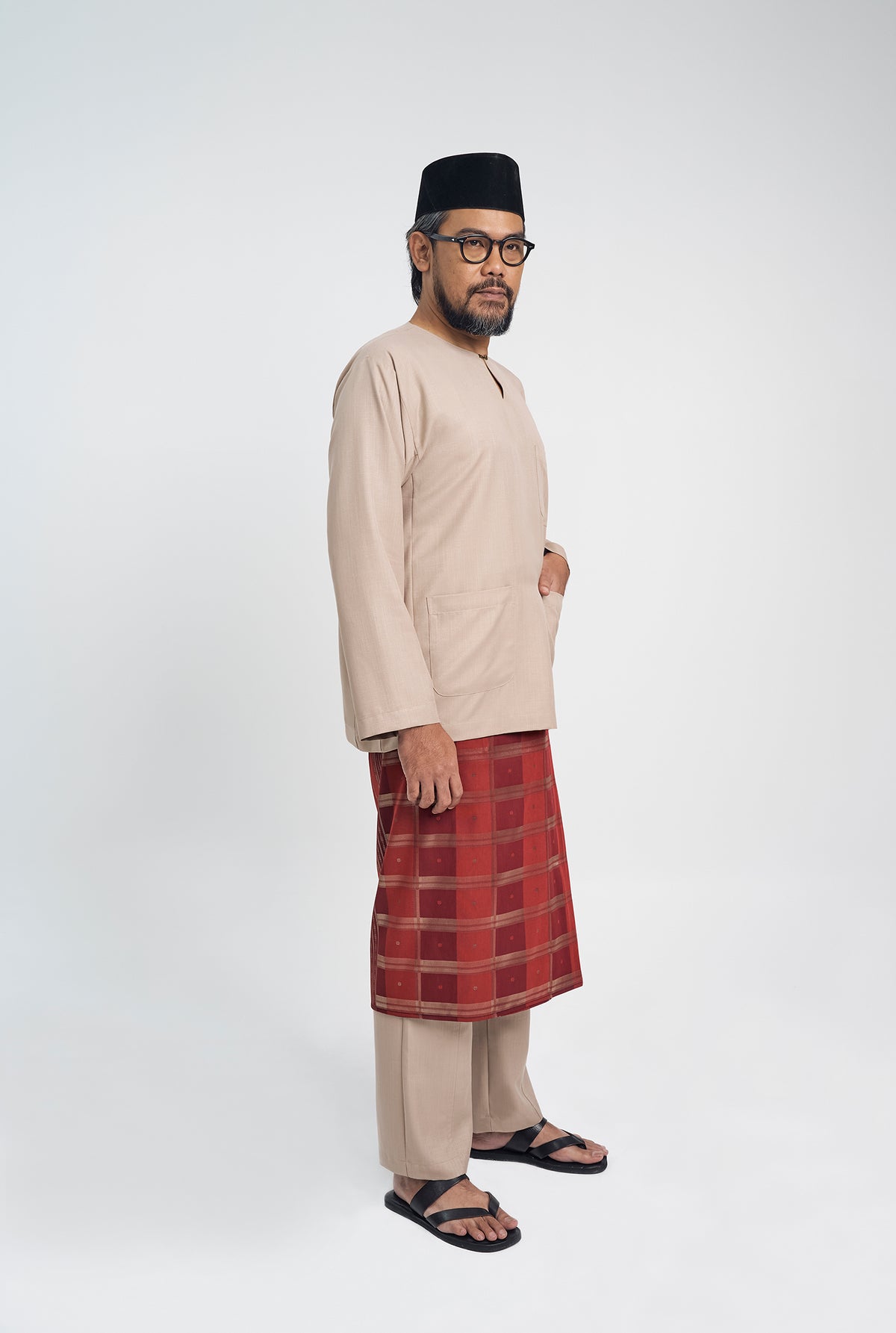 OG' Series Baju Melayu Teluk Belanga Klasik Seluar Moden - Perang Abu