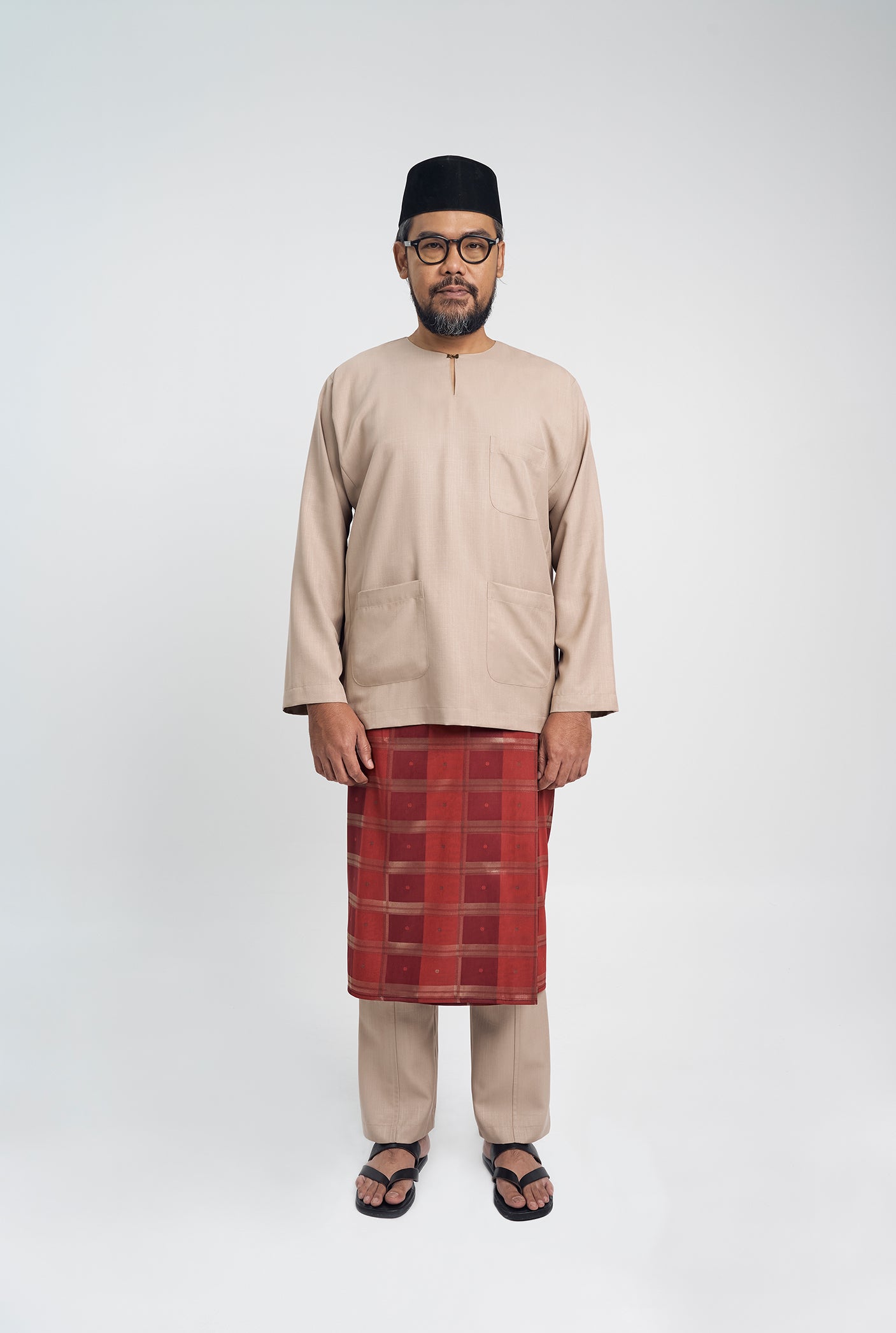 OG' Series Baju Melayu Teluk Belanga Klasik Seluar Moden - Perang Abu