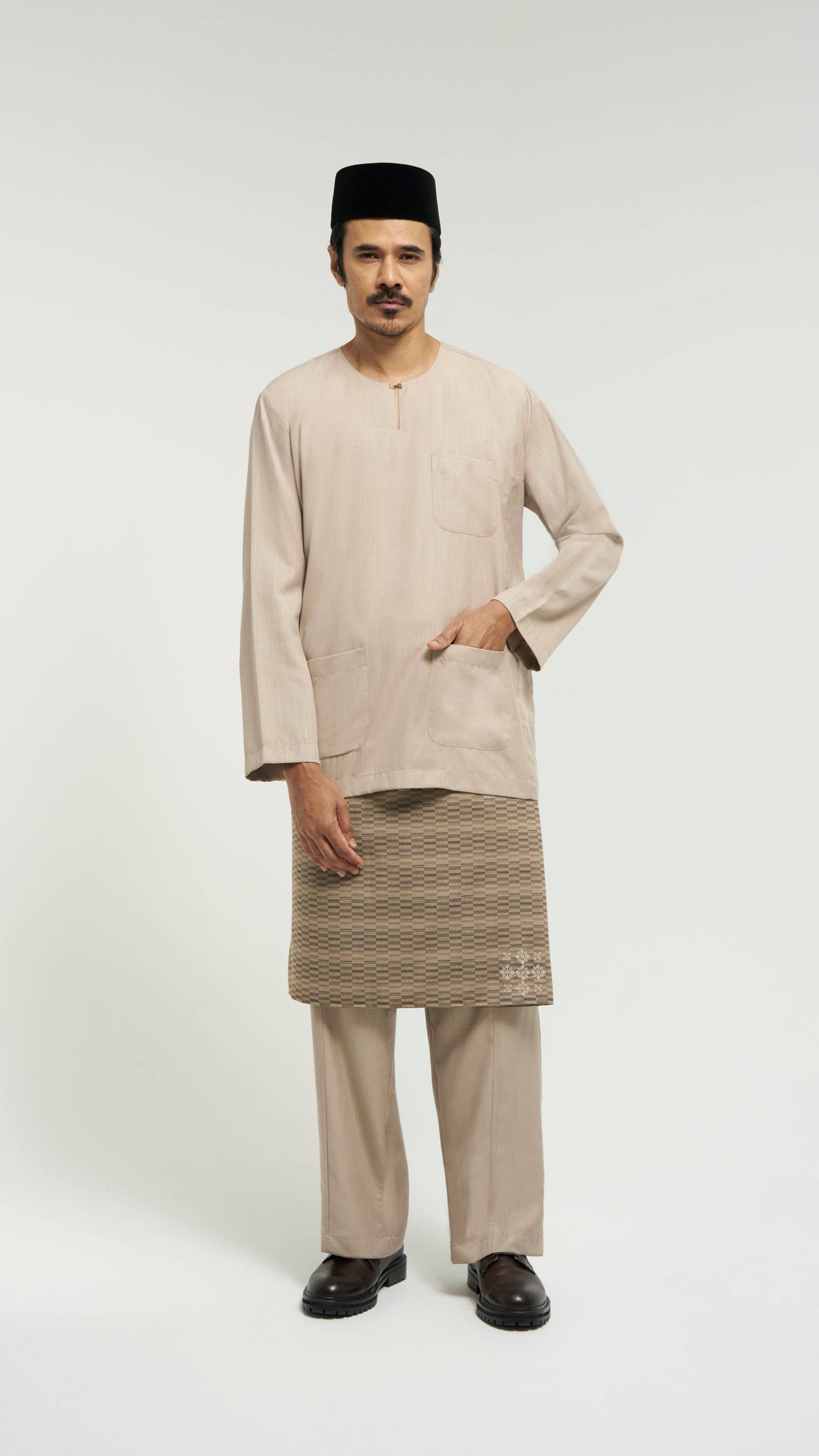 OG' Series Baju Melayu Teluk Belanga Klasik Seluar Moden - Perang Abu