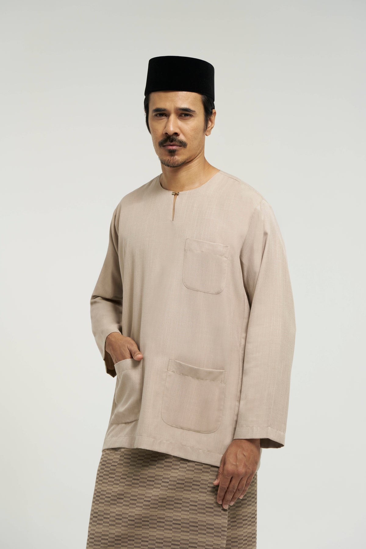 OG' Series Baju Melayu Teluk Belanga Klasik Seluar Moden - Perang Abu
