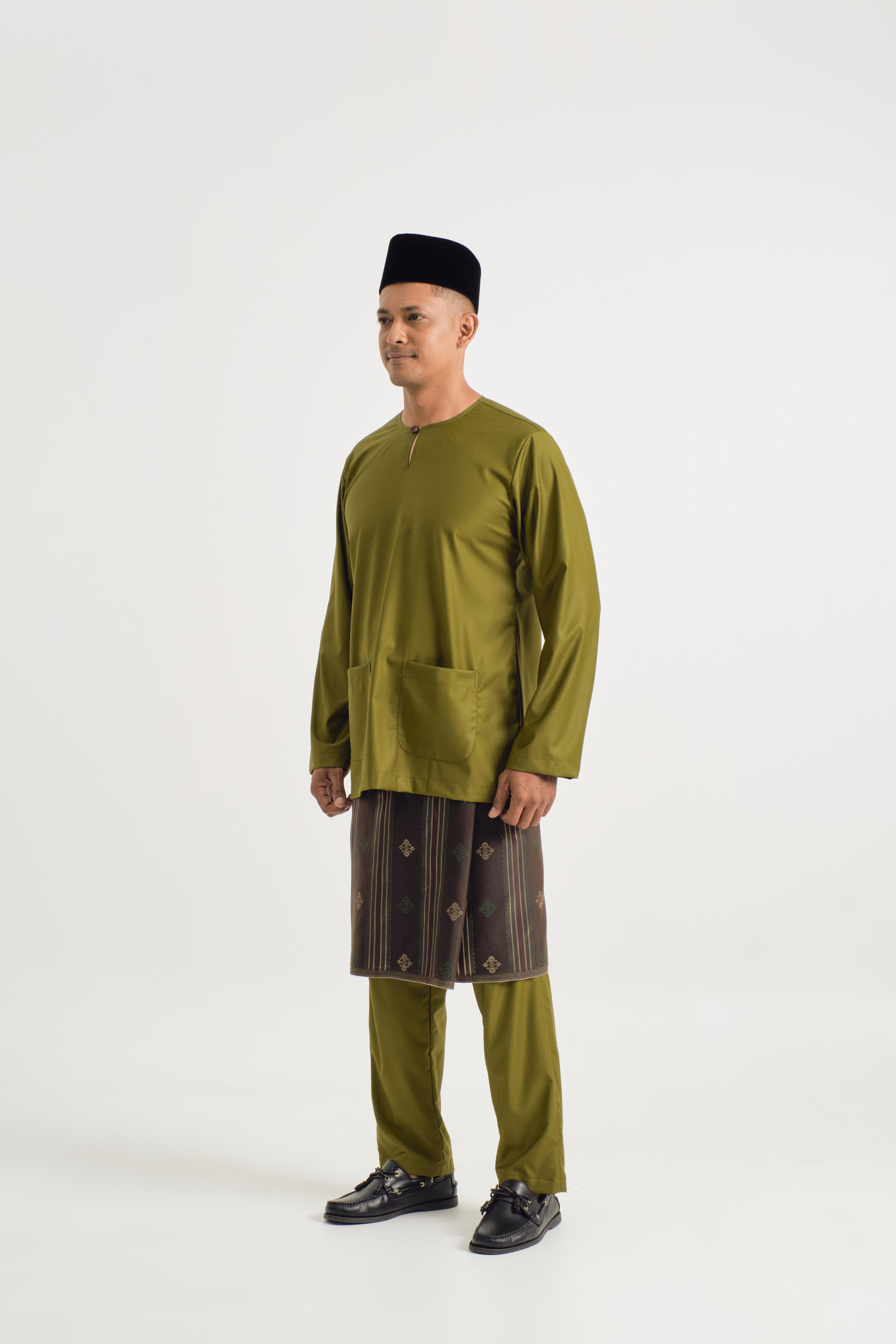 Patawali Modern Fit Baju Melayu Teluk Belanga - Olive Green