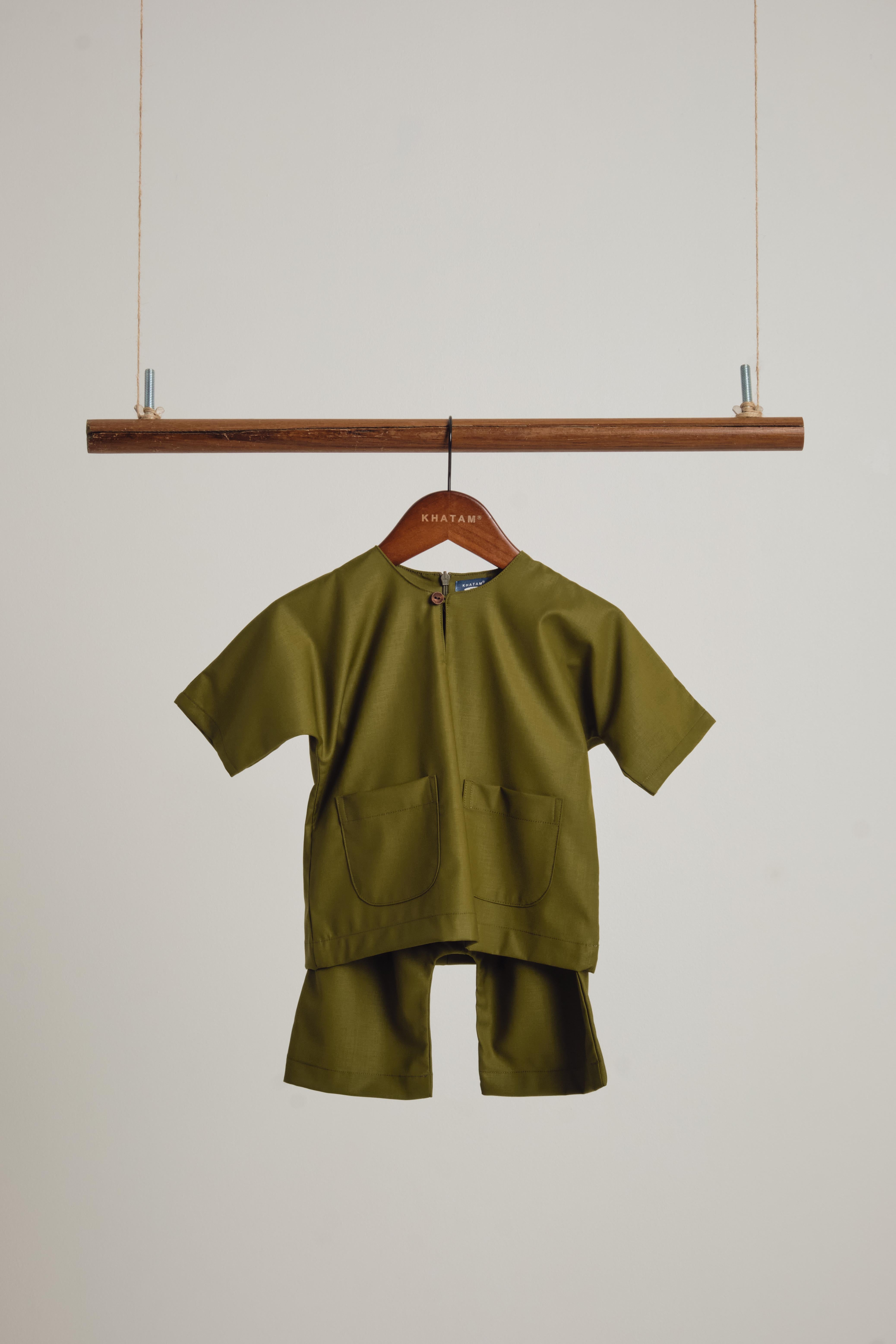 Patawali Baby Boys Baju Melayu Teluk Belanga - Olive Green