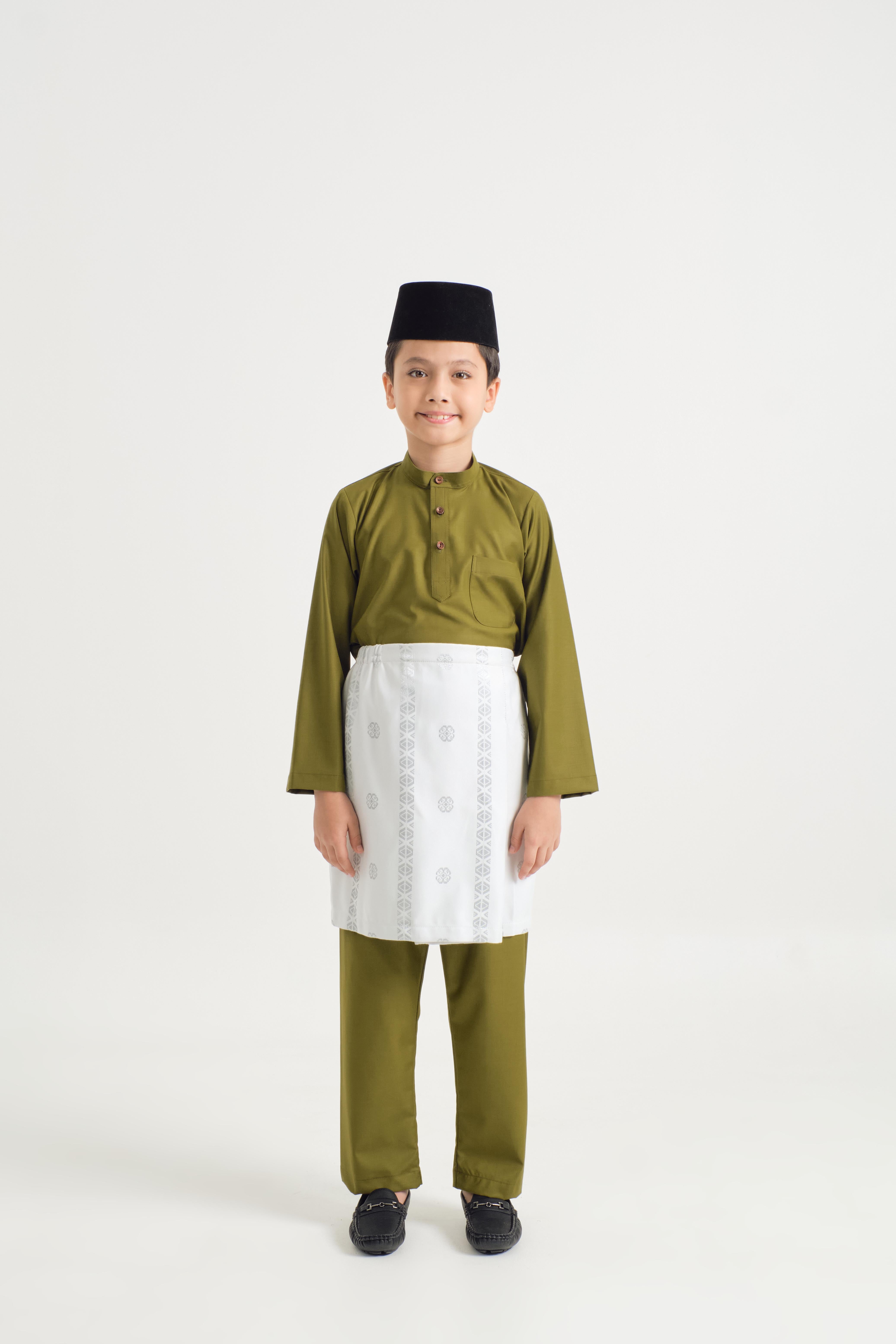 Patawali Boys Baju Melayu Cekak Musang - Olive Green