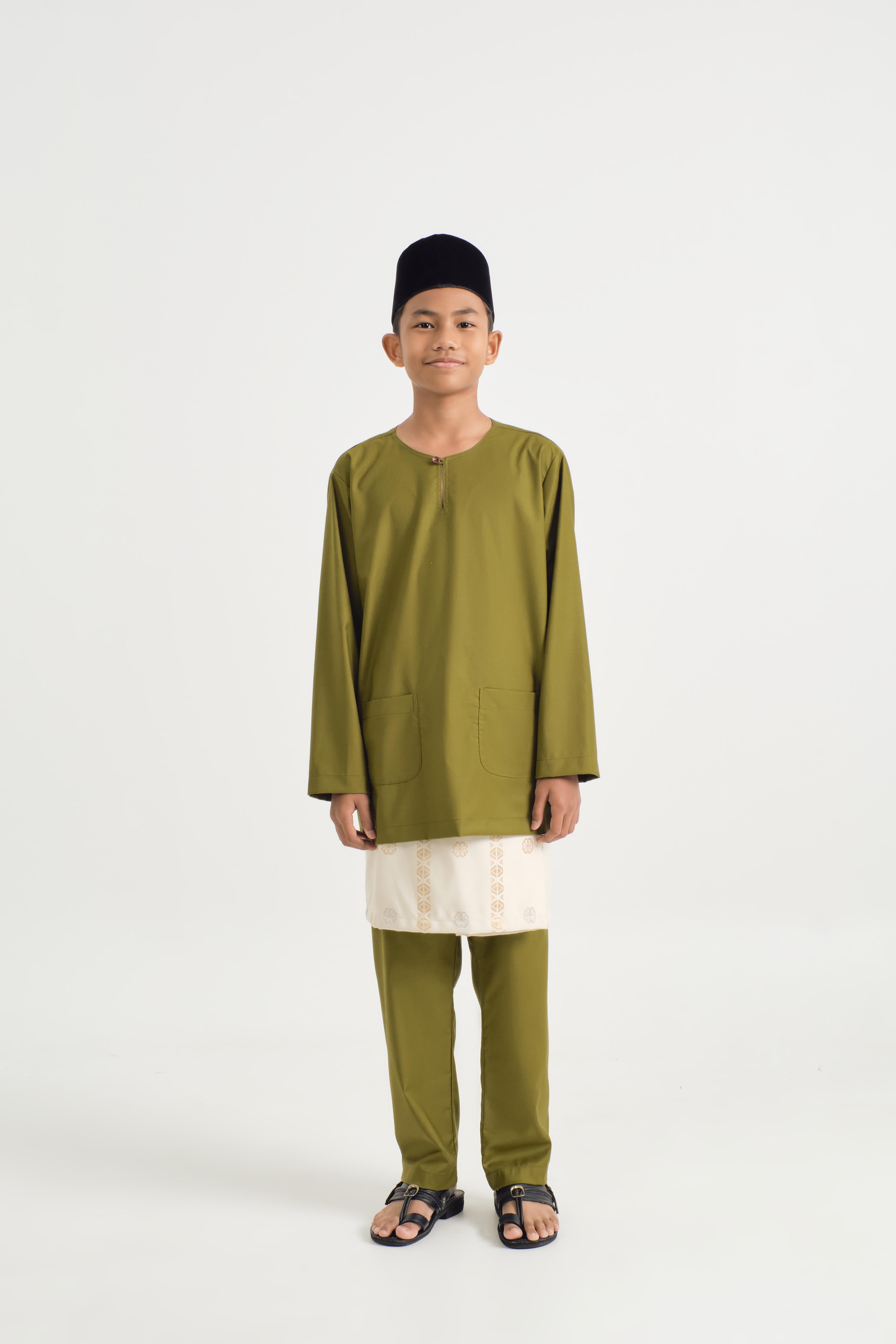 Patawali Boys Baju Melayu Teluk Belanga - Olive Green