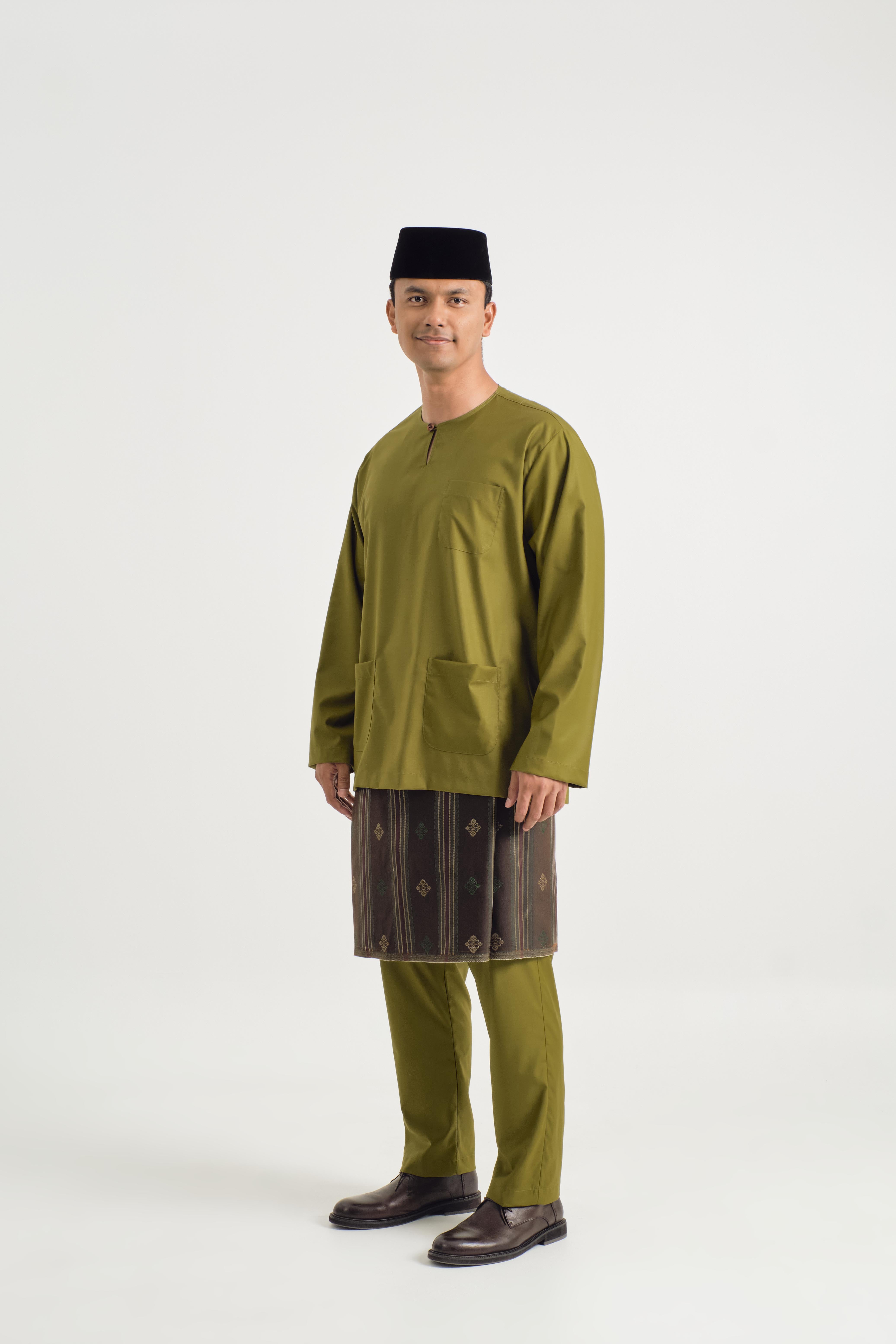 Patawali Classic Fit Baju Melayu Teluk Belanga - Olive Green