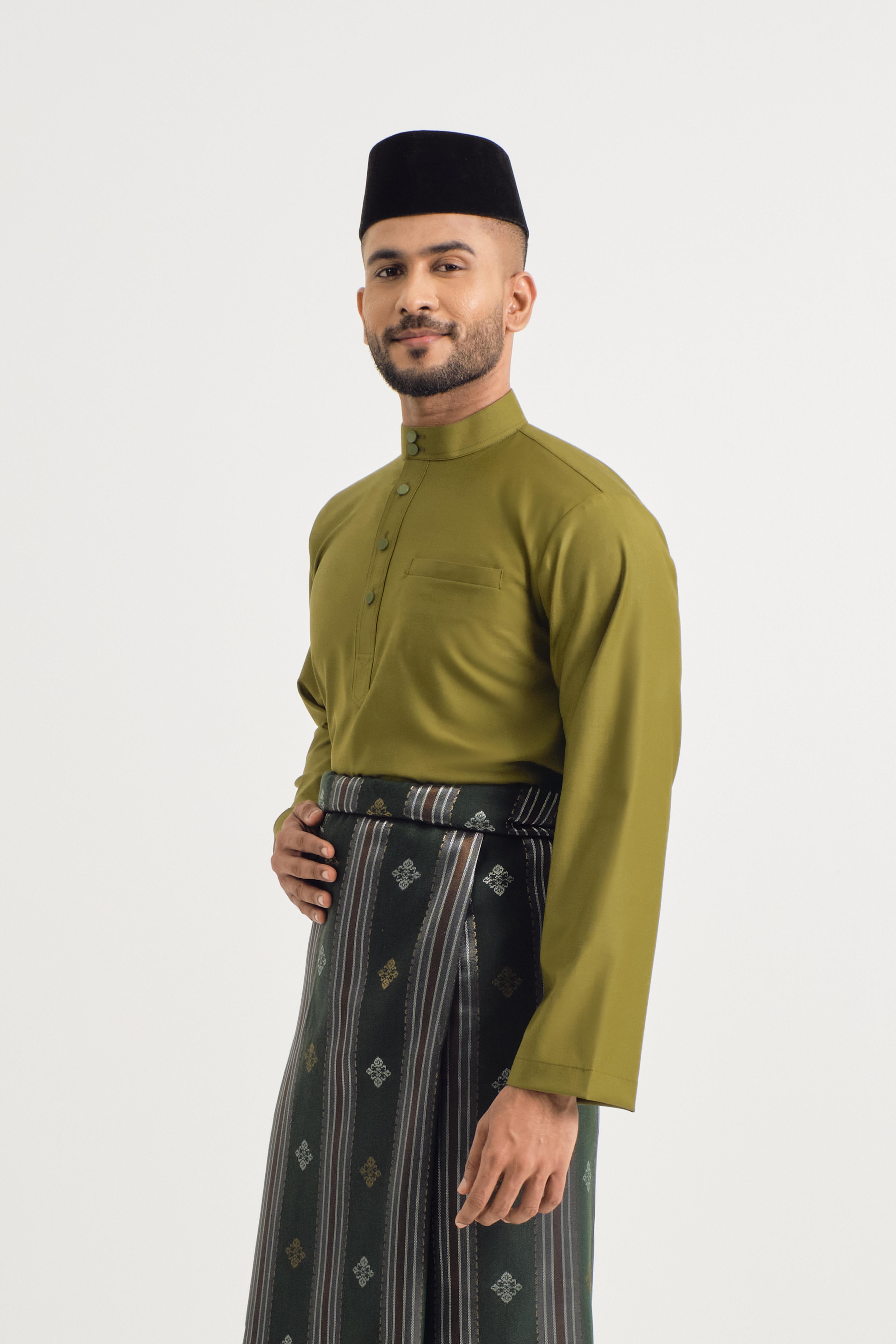 Patawali Baju Melayu Cekak Musang - Olive Green