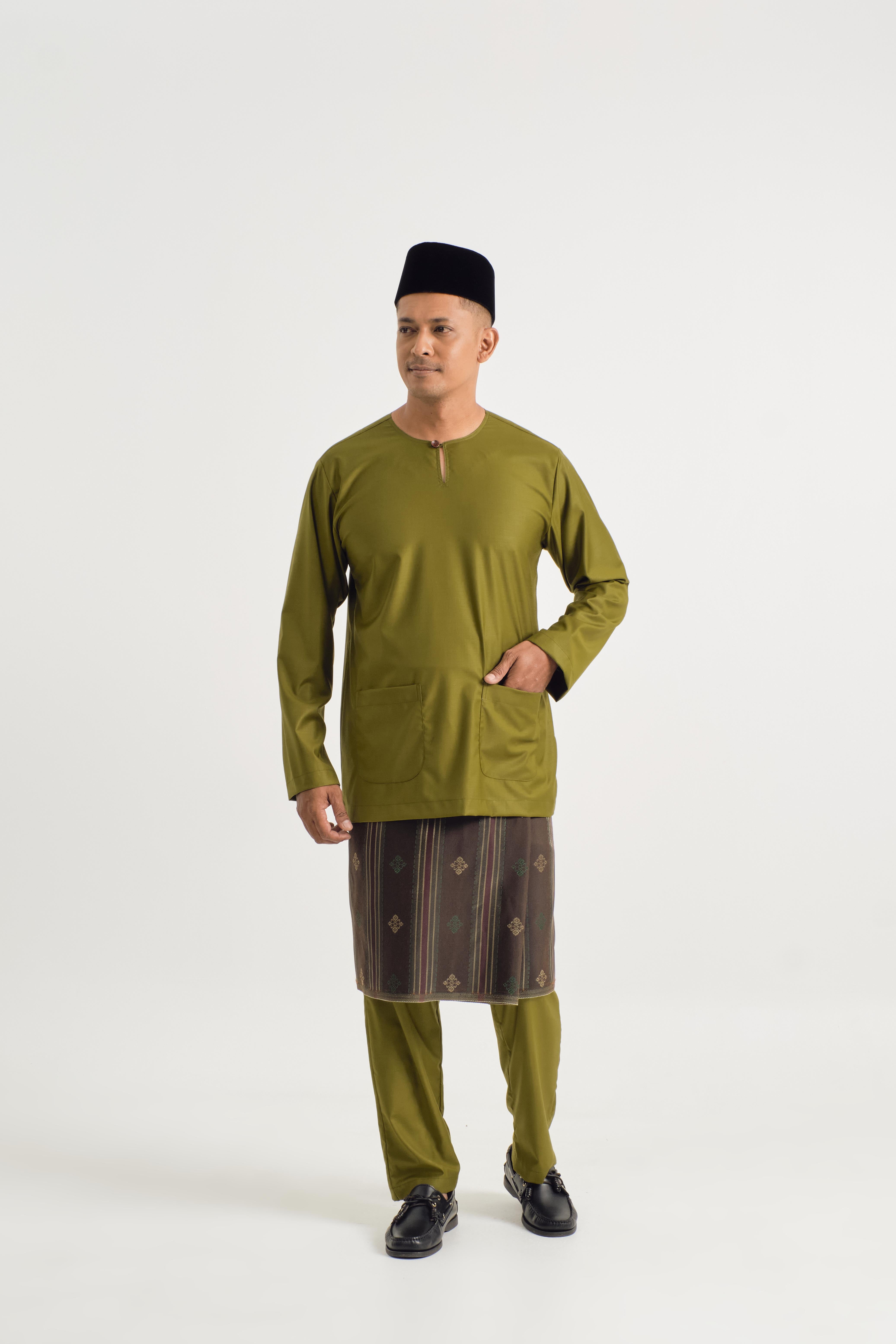 Patawali Modern Fit Baju Melayu Teluk Belanga - Olive Green