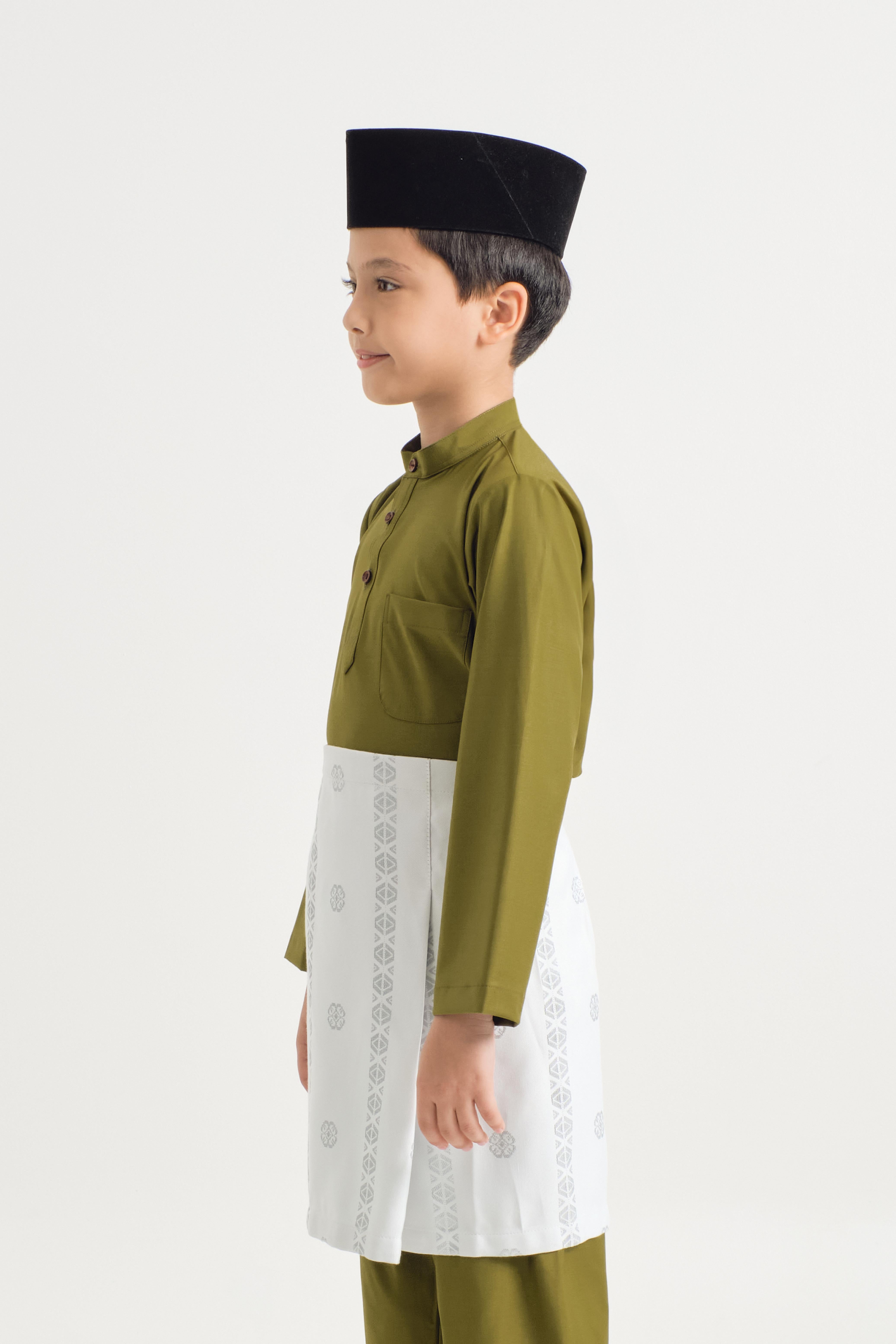 Patawali Boys Baju Melayu Cekak Musang - Olive Green