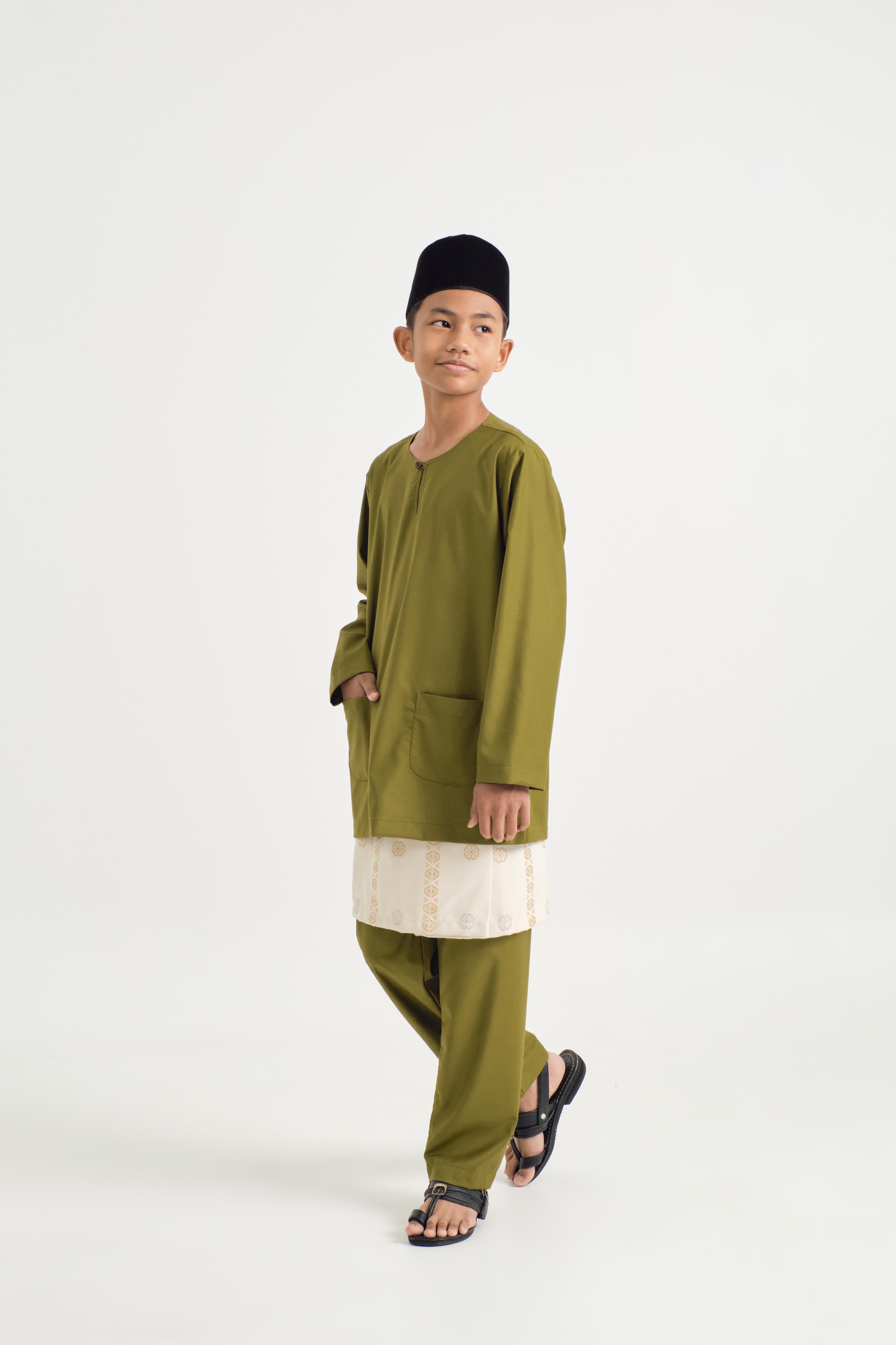 Patawali Boys Baju Melayu Teluk Belanga - Olive Green