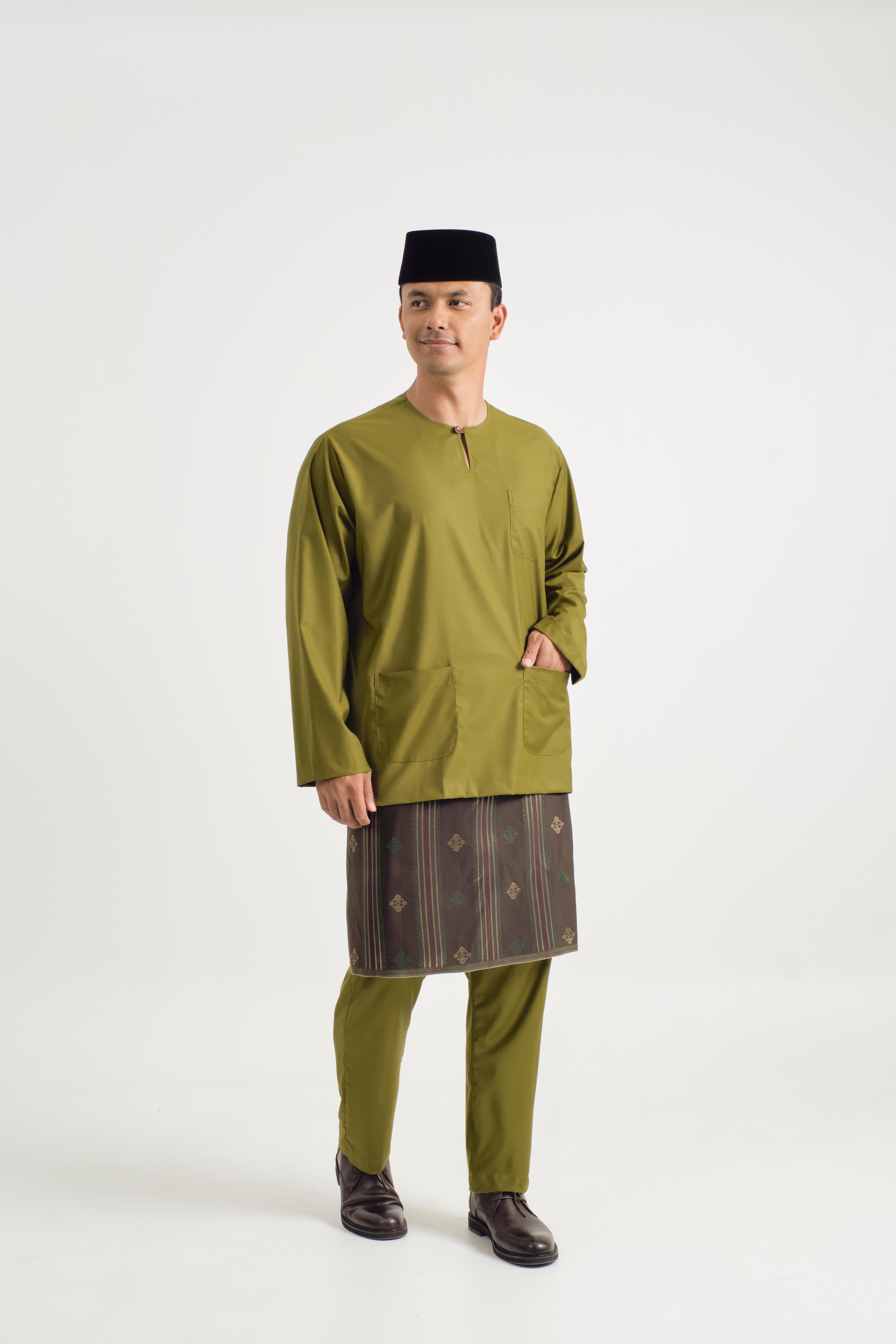 Patawali Classic Fit Baju Melayu Teluk Belanga - Olive Green