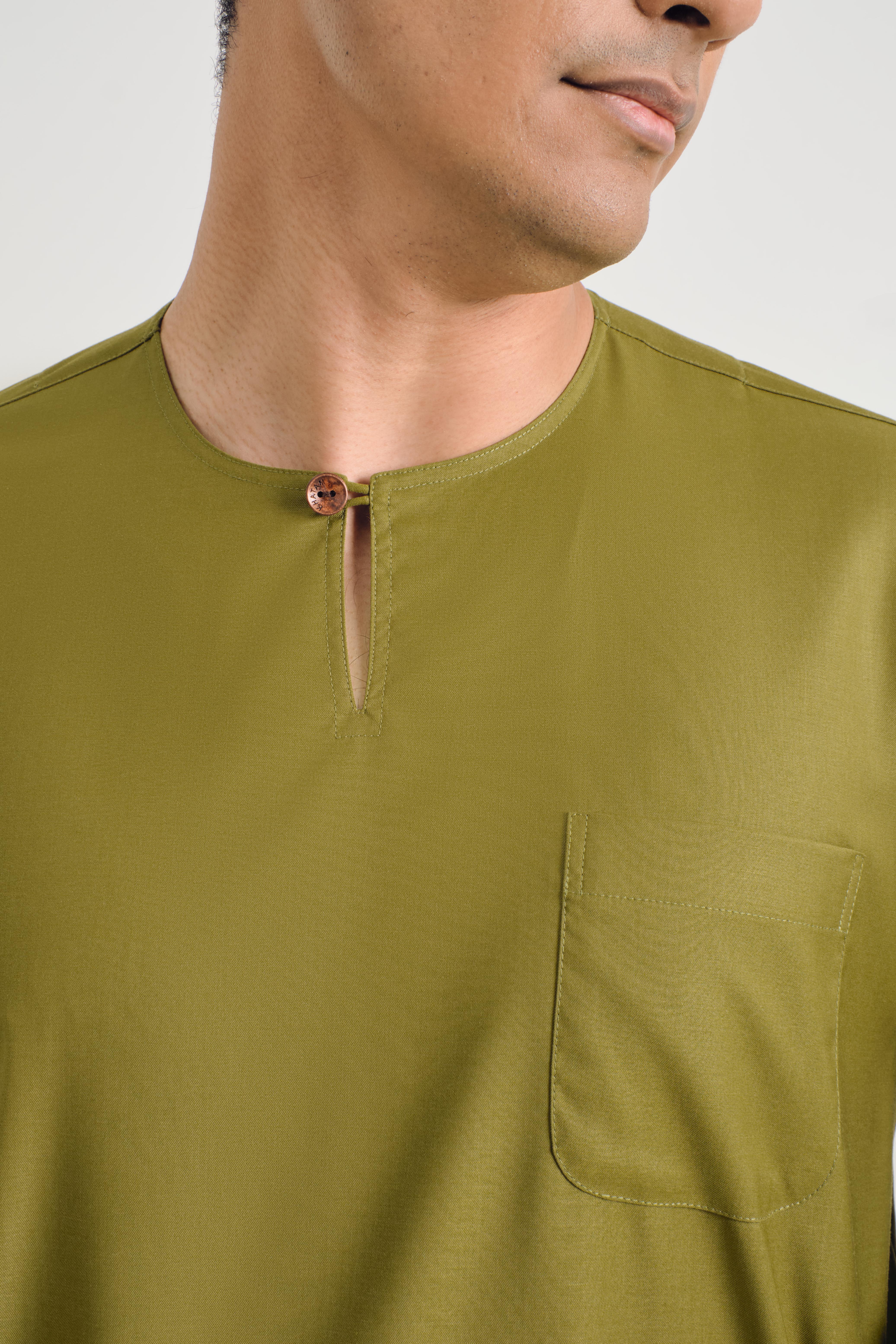 Patawali Classic Fit Baju Melayu Teluk Belanga - Olive Green