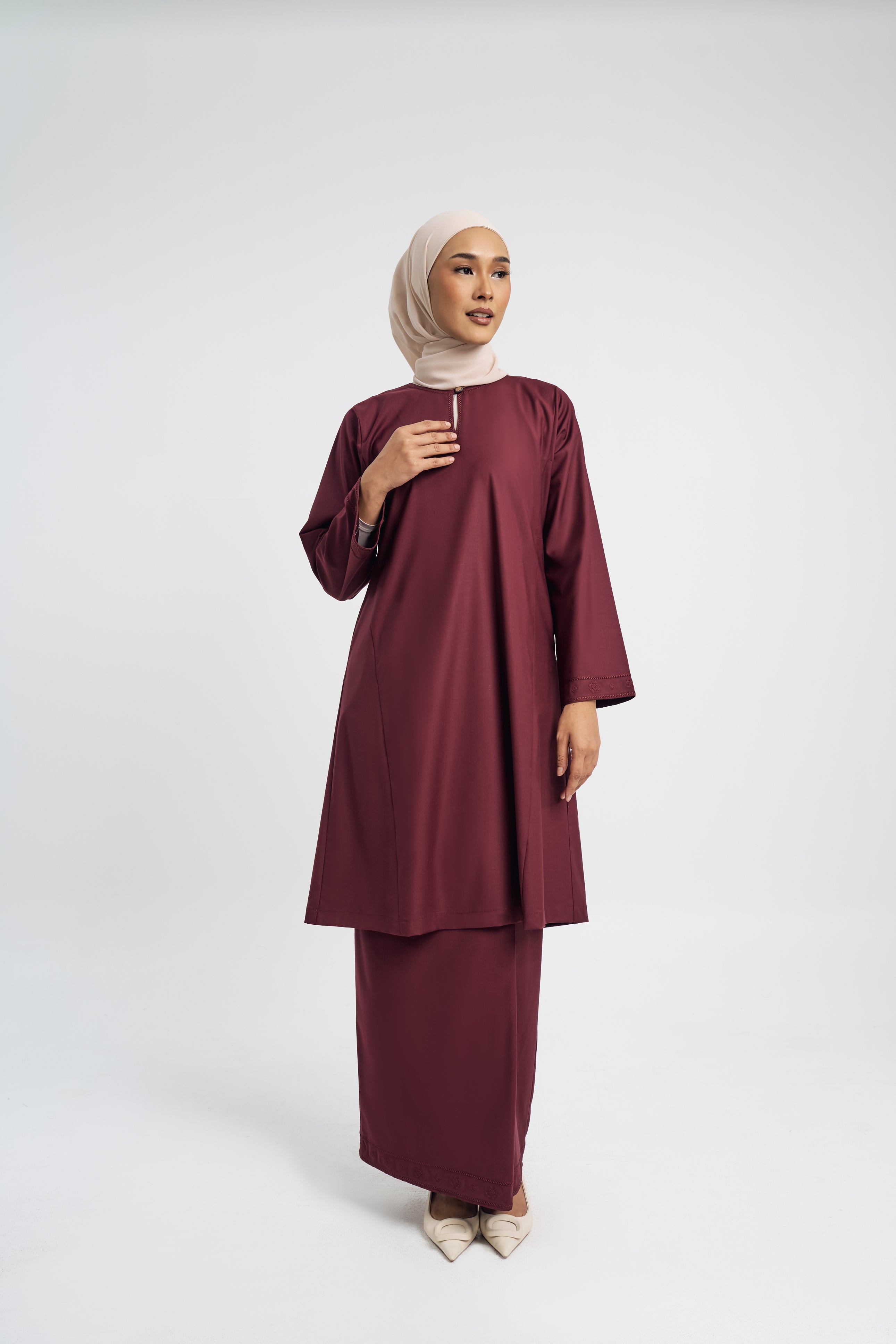 Patawali Baju Kurung Riau - Burgundy Red