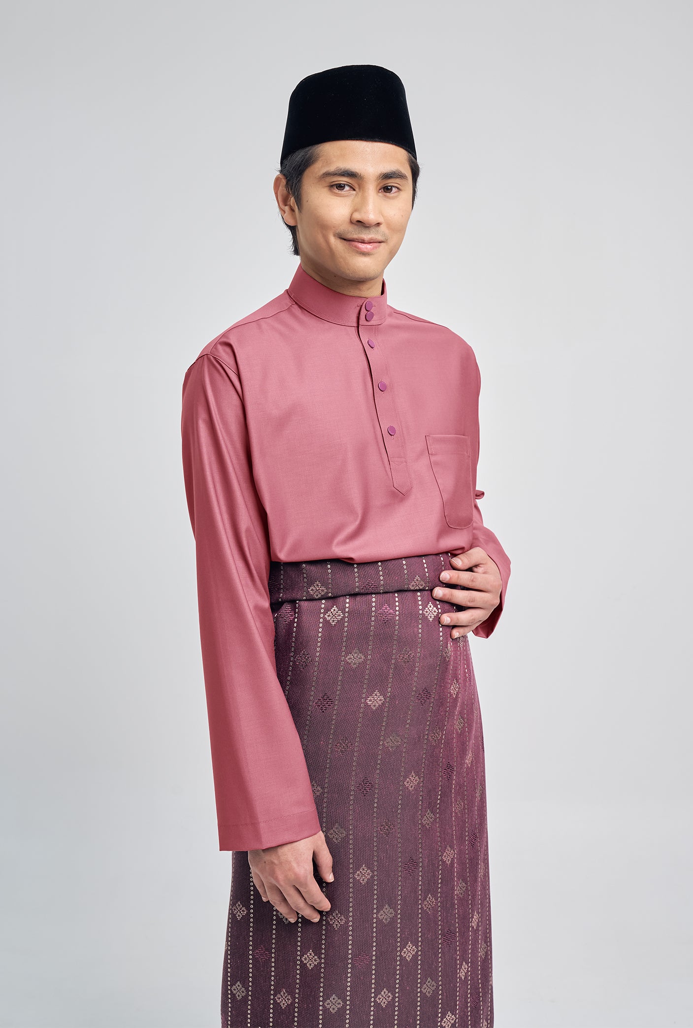 Patawali Classic Fit Baju Melayu Cekak Musang - Dark Rose