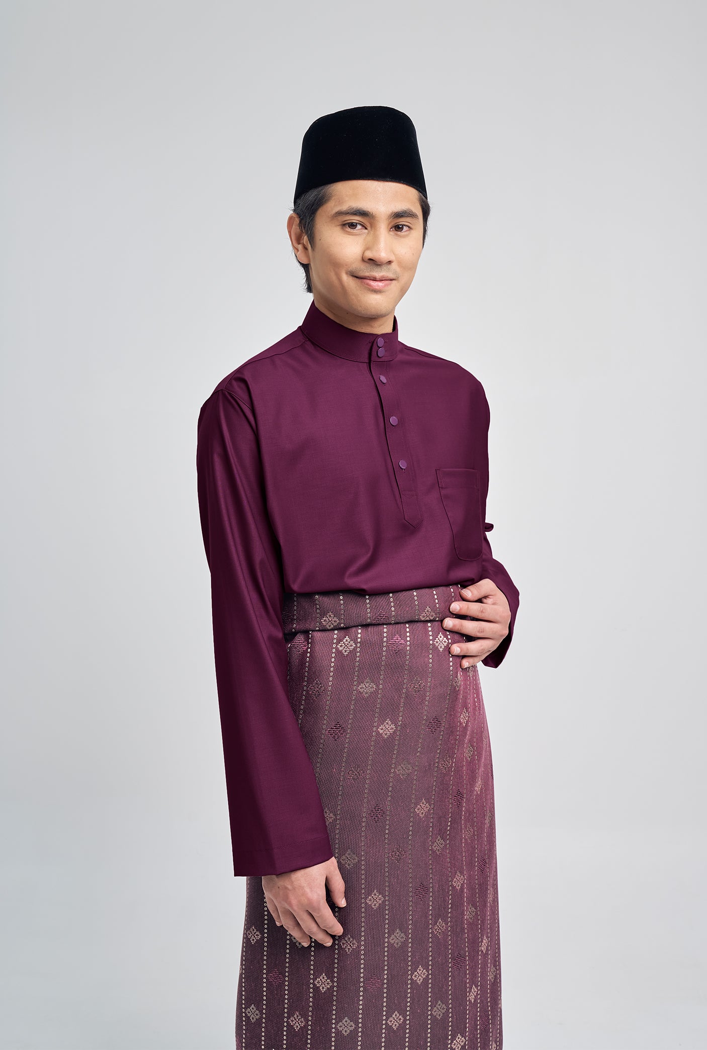 Patawali Classic Fit Baju Melayu Cekak Musang - Purple Manggis