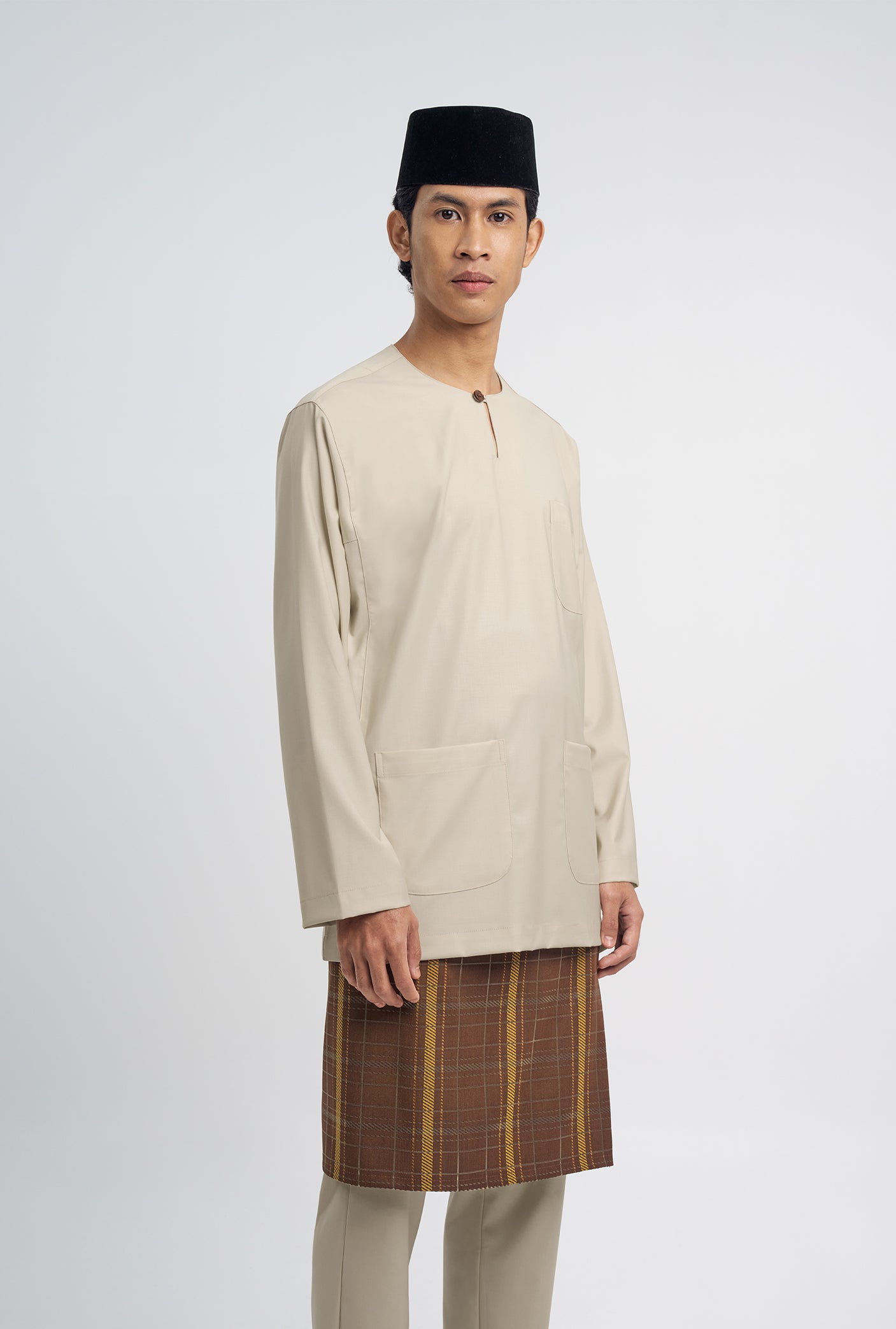 Patawali Classic Fit Baju Melayu Teluk Belanga - Beige