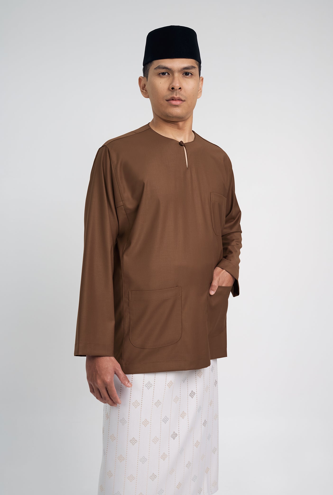 Patawali Classic Fit Baju Melayu Teluk Belanga - Coffee Brown
