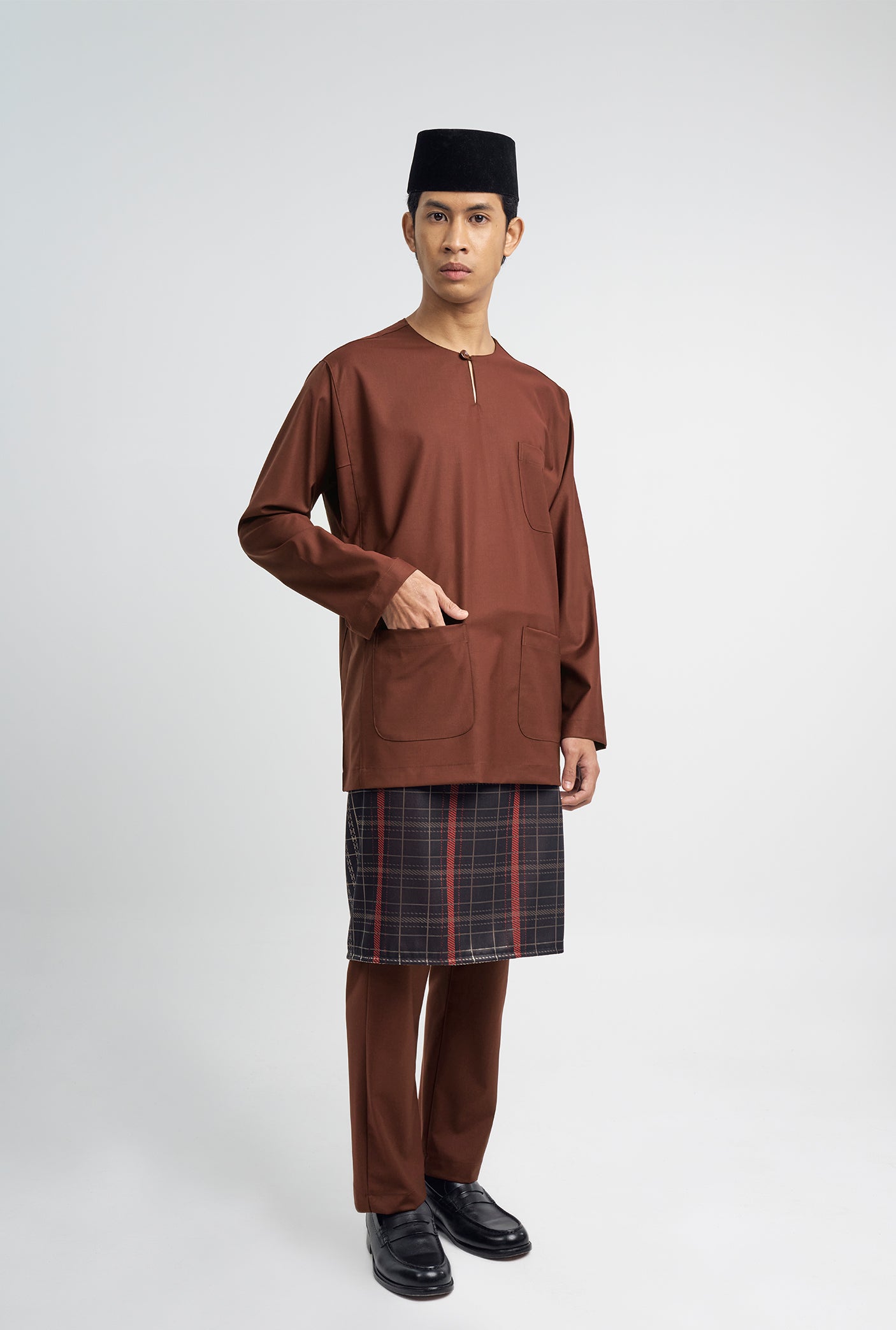 Patawali Classic Fit Baju Melayu Teluk Belanga - Bean Brown