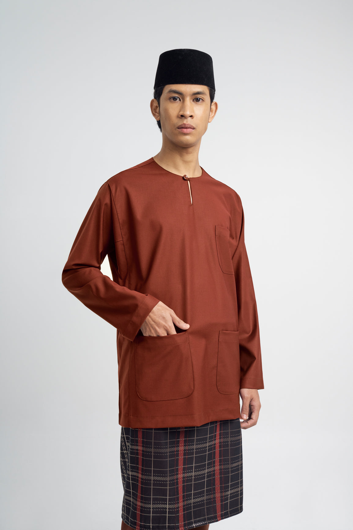 Patawali Classic Fit Baju Melayu Teluk Belanga - Bean Brown
