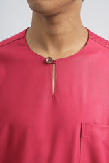 Patawali Classic Fit Baju Melayu Teluk Belanga - Rose Red