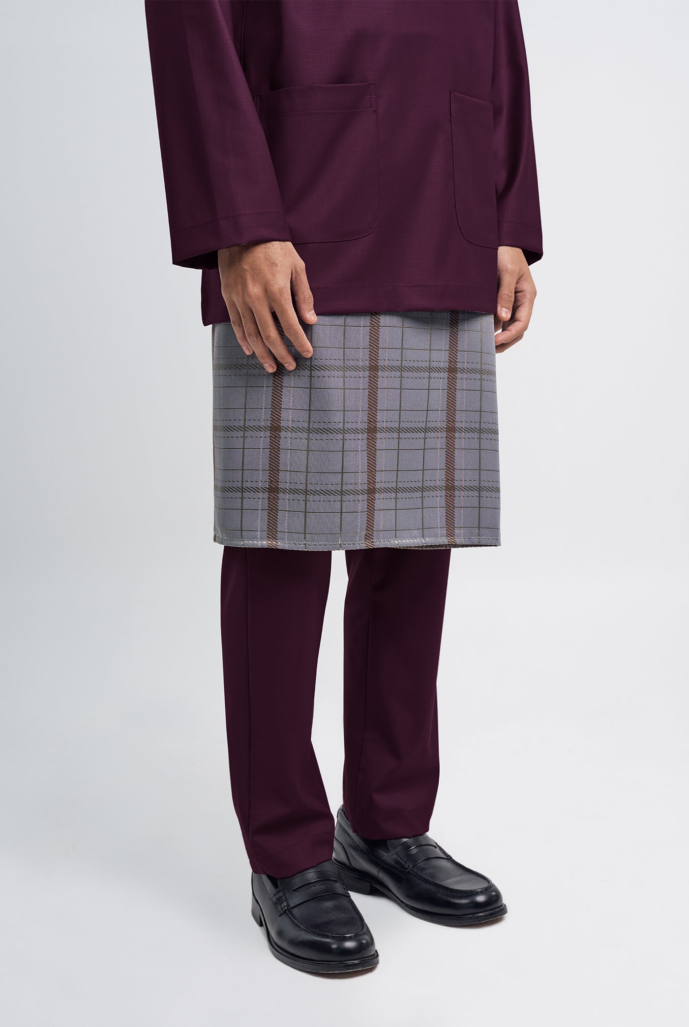 Patawali Classic Fit Baju Melayu Teluk Belanga - Purple Manggis