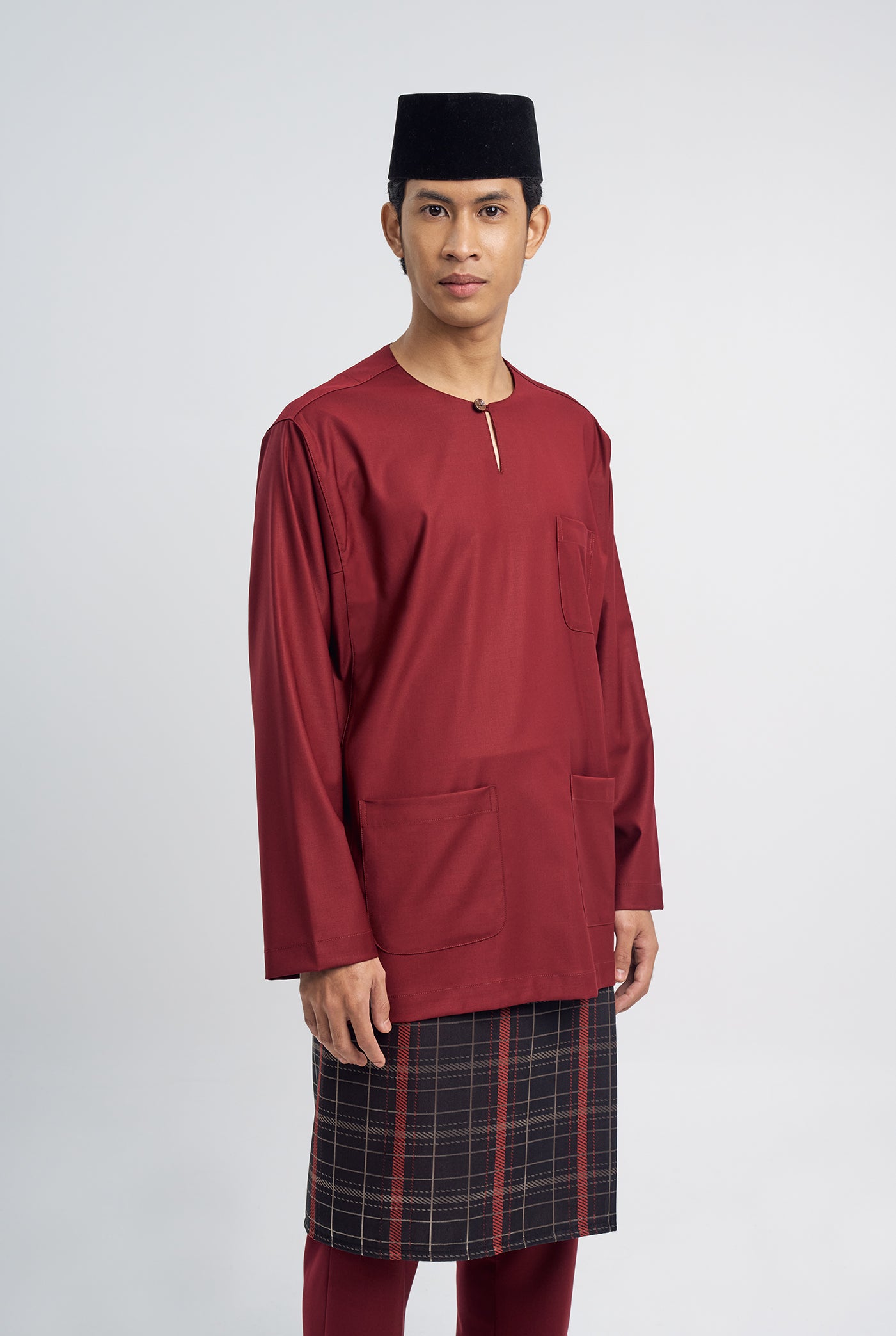Patawali Classic Fit Baju Melayu Teluk Belanga - Mahogany Red