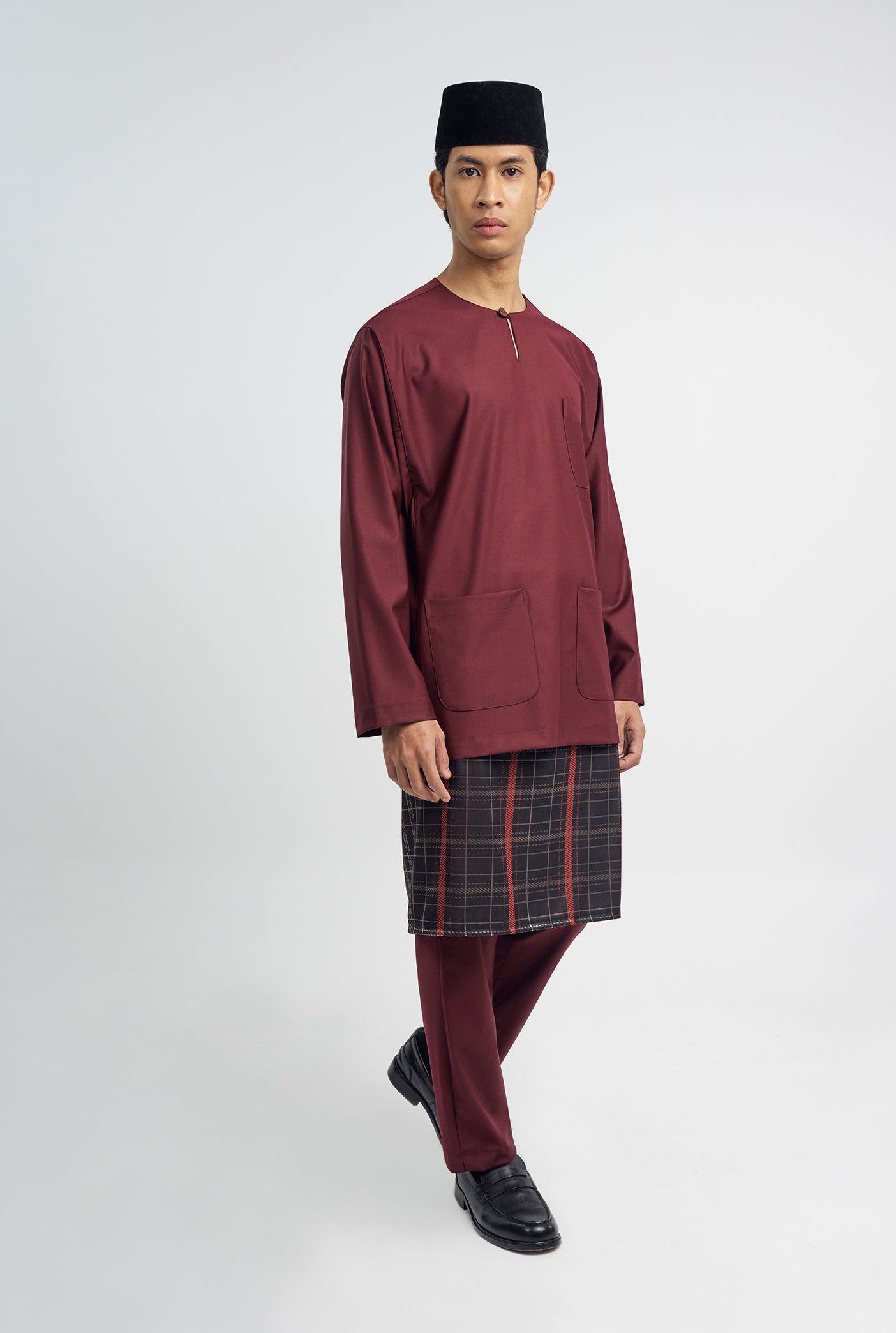 Patawali Classic Fit Baju Melayu Teluk Belanga - Burgundy Red