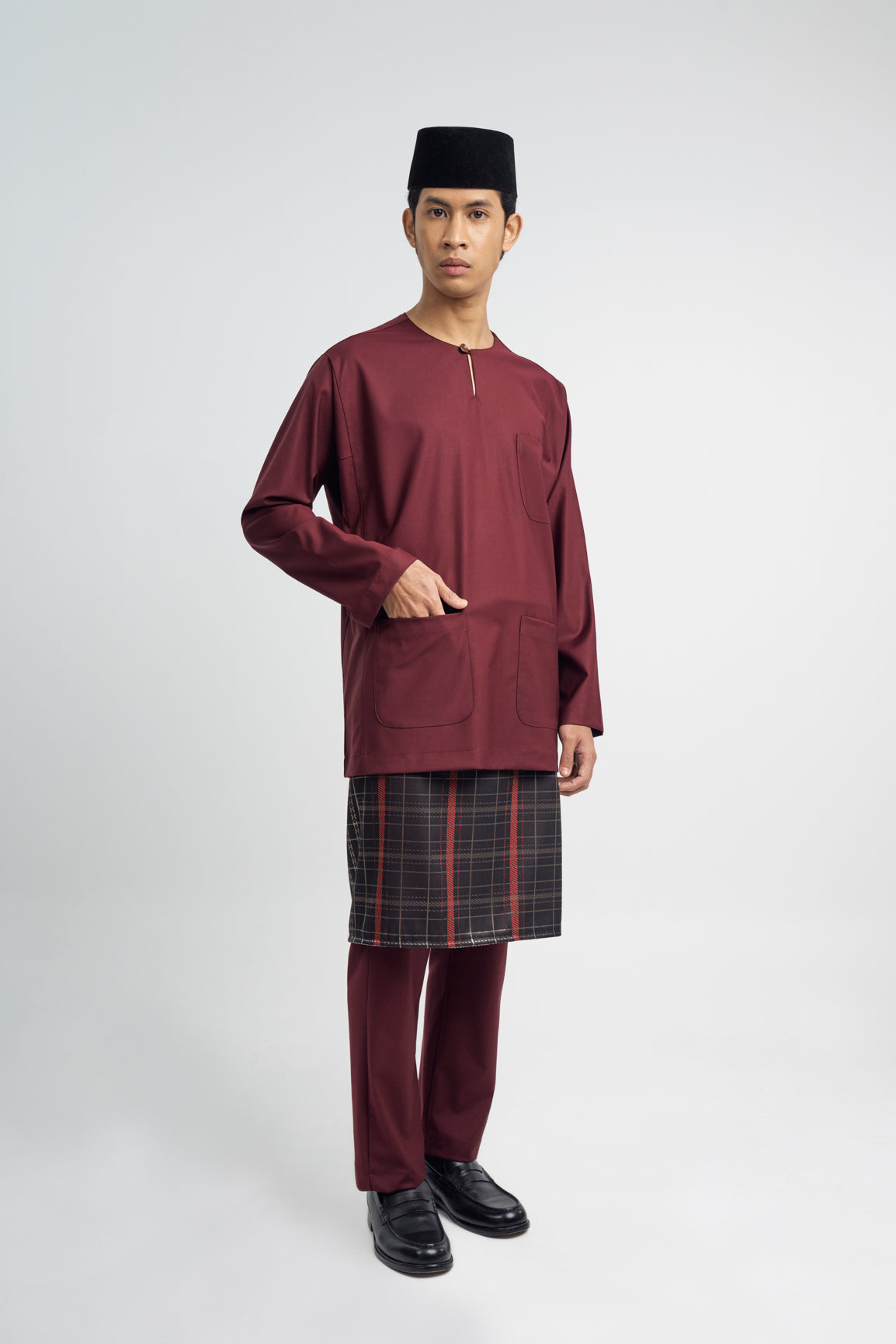 Patawali Classic Fit Baju Melayu Teluk Belanga - Burgundy Red