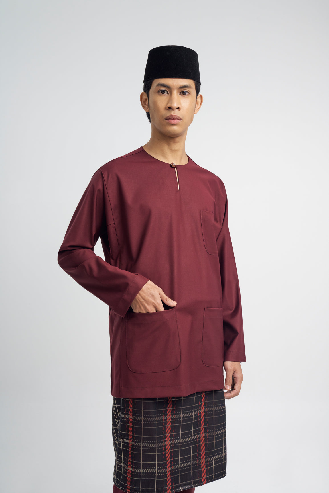 Patawali Classic Fit Baju Melayu Teluk Belanga - Burgundy Red