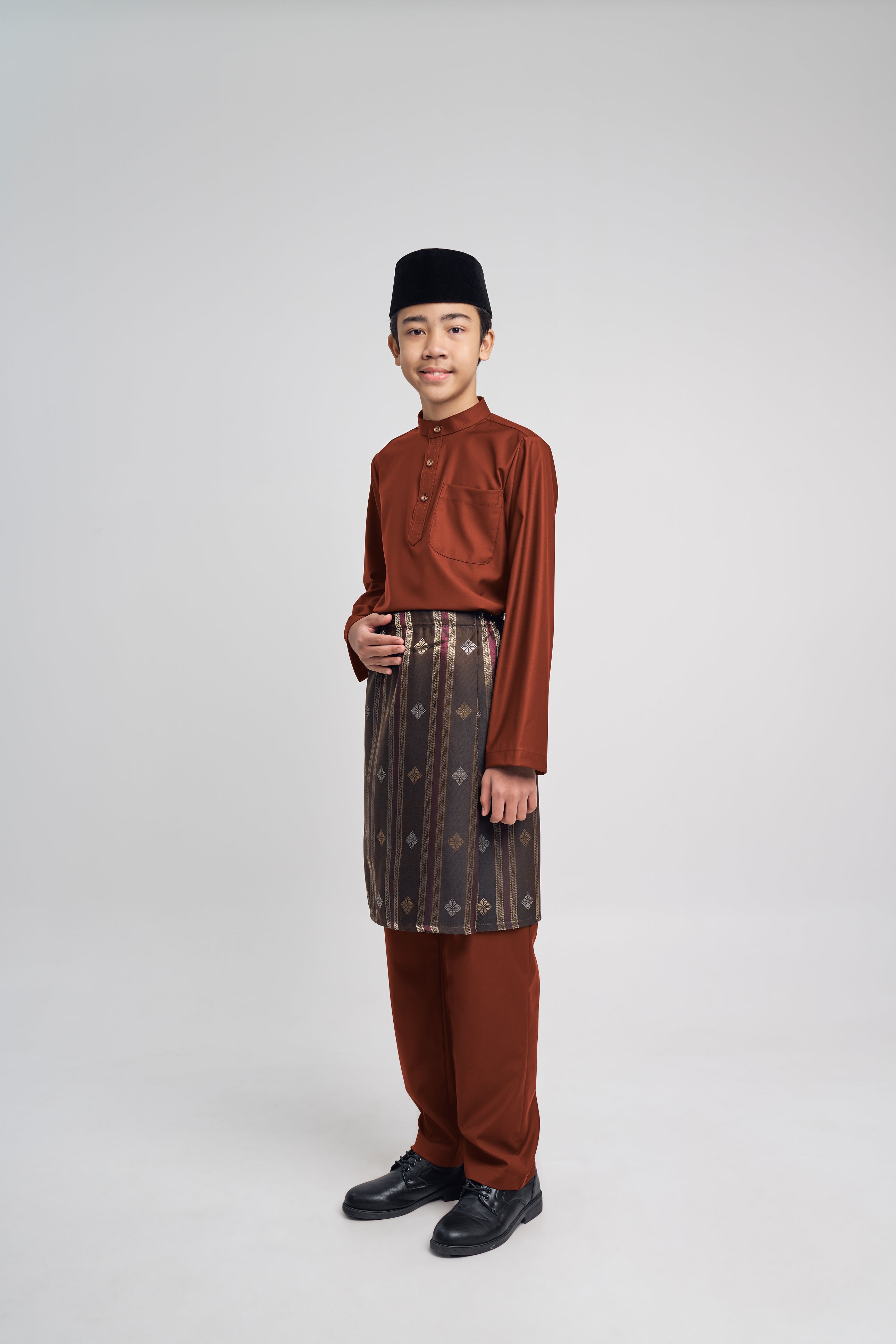 Patawali Boys Baju Melayu Cekak Musang - Bean Brown