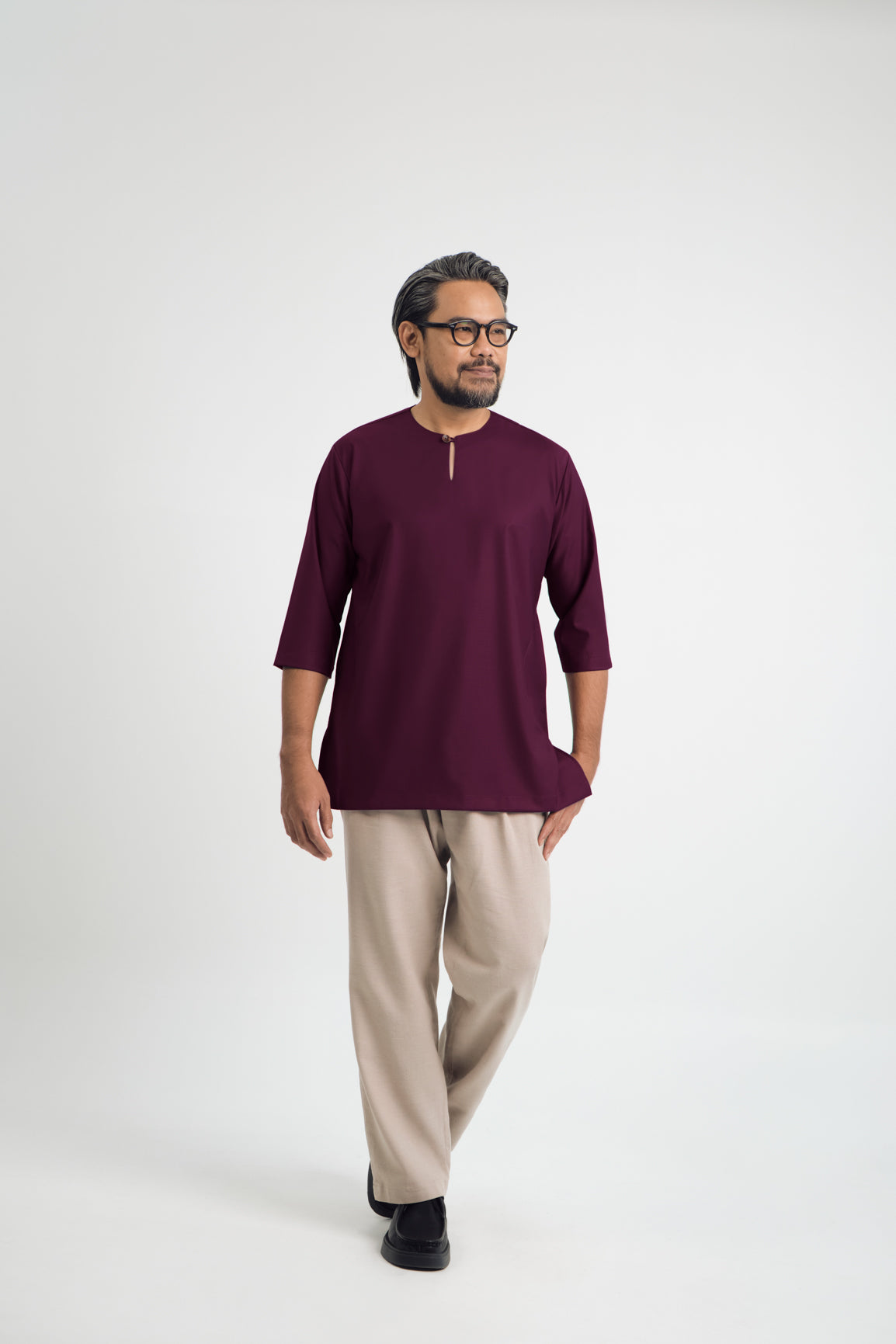 Patawali Three Quarter Sleeve Top  - Purple Manggis