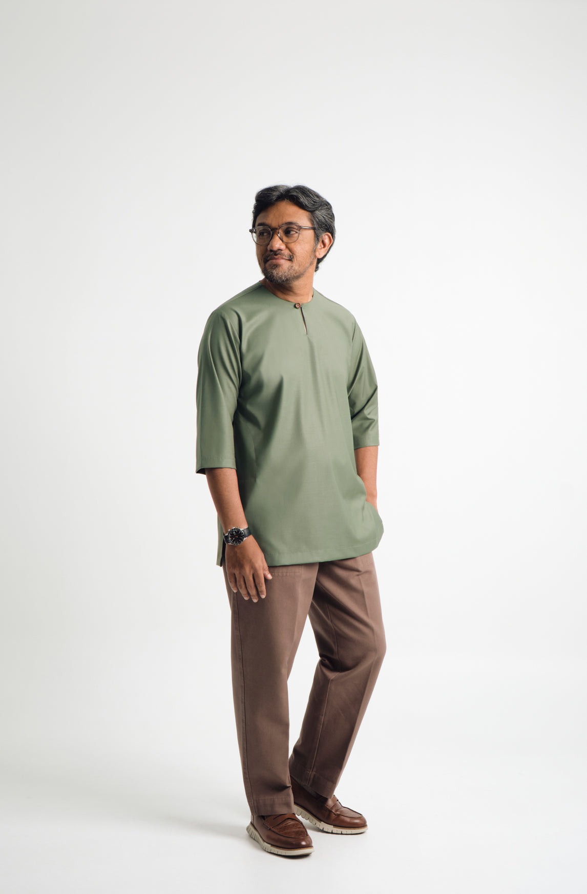 Patawali Three Quarter Sleeve Top  - Pickle Green