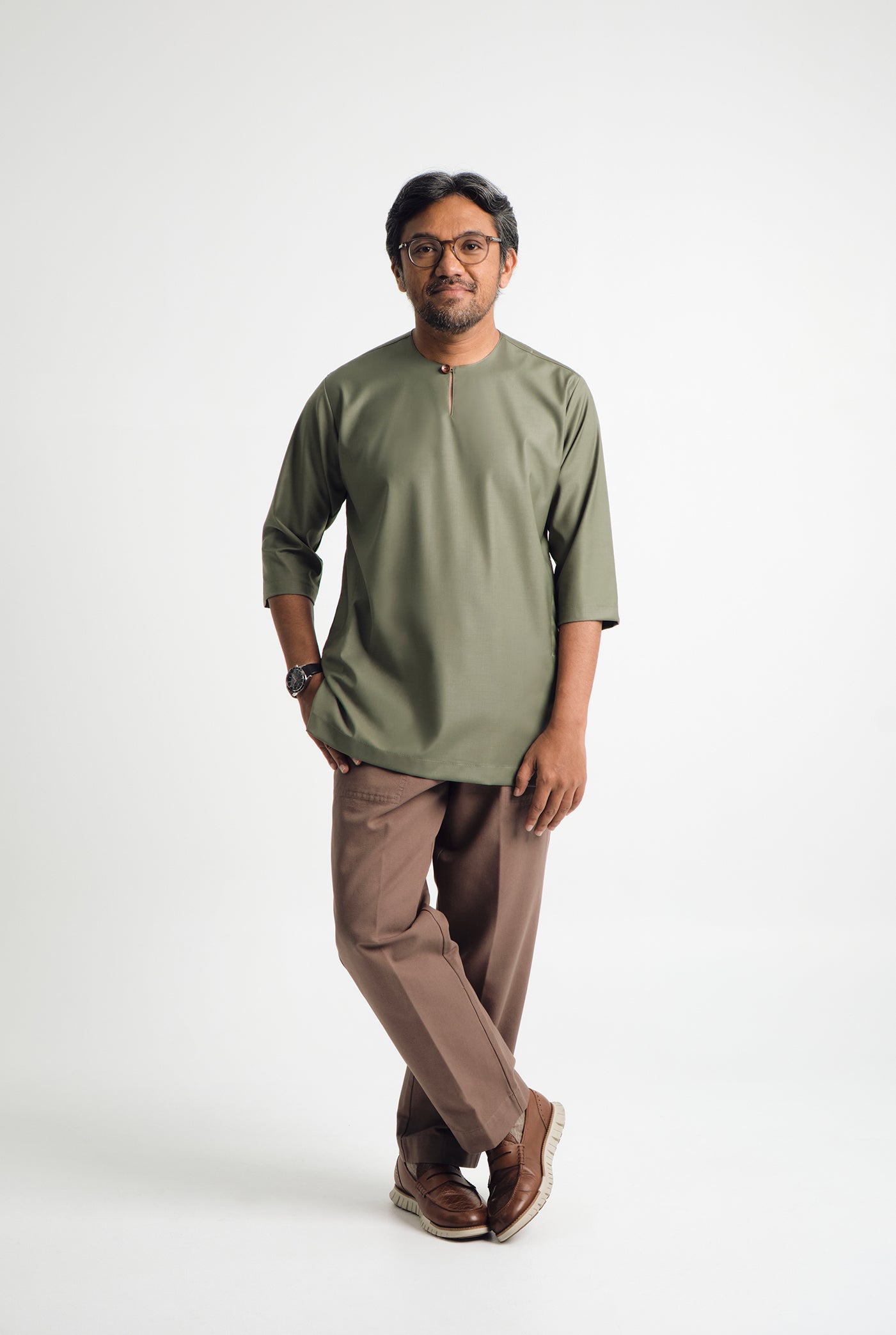 Patawali Three Quarter Sleeve Top  - Pickle Green