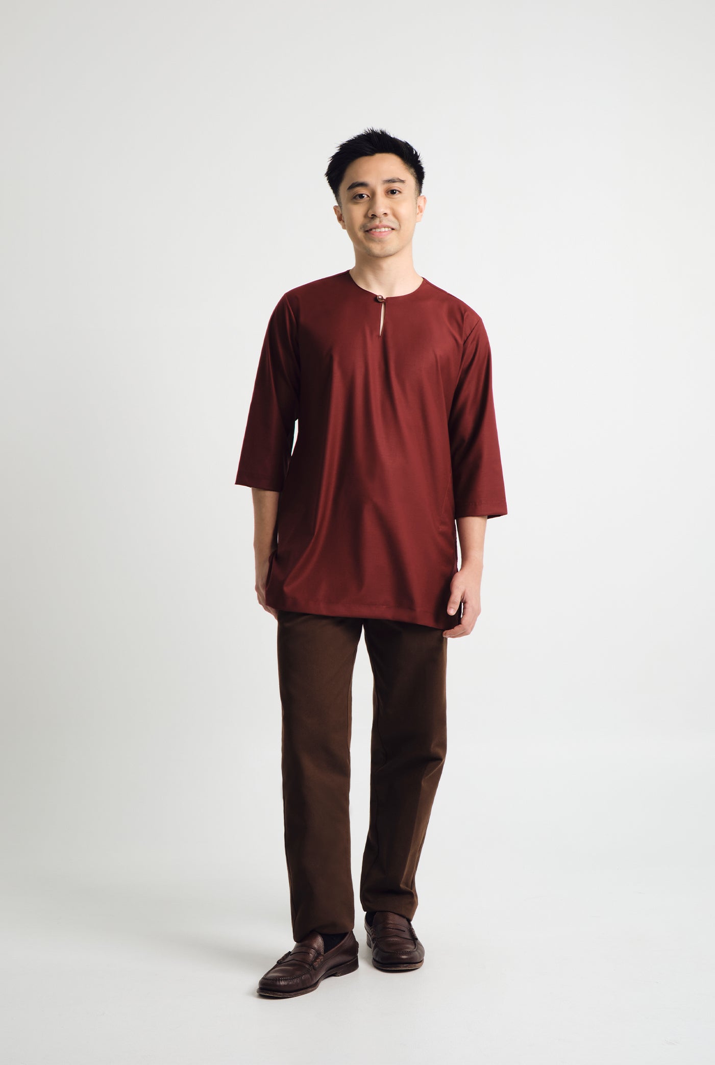 Patawali Three Quarter Sleeve Top  - Mahogany Red