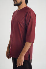 Patawali Three Quarter Sleeve Top  - Burgundy Red