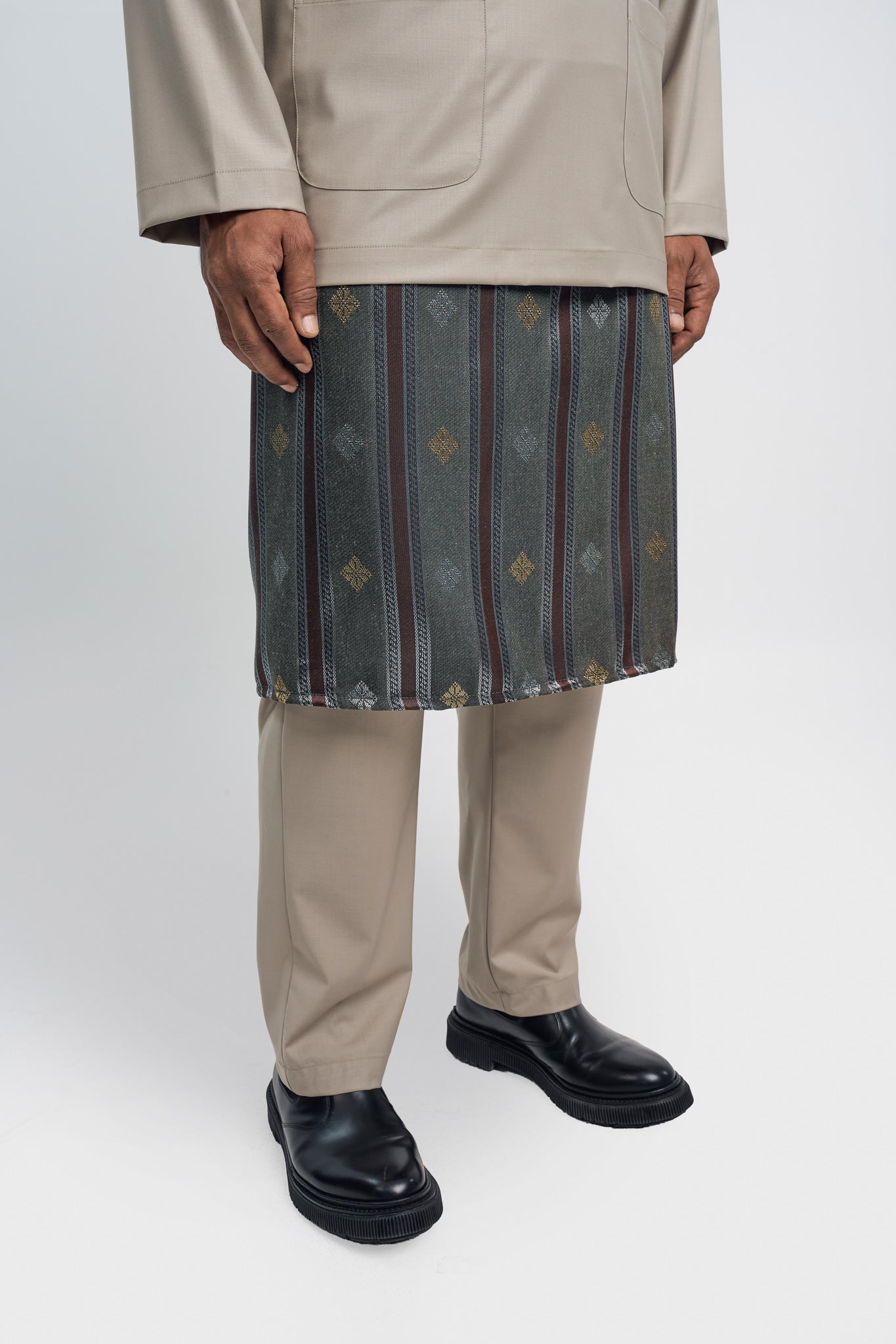 Patawali Modern Fit Baju Melayu Teluk Belanga - Light Olive